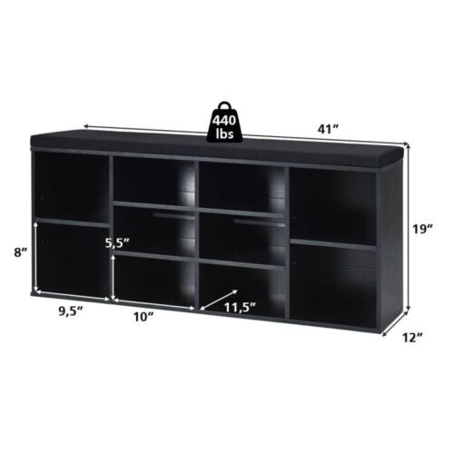 10-Cube Organizer Shoe Storage Bench with Cushion for Entryway