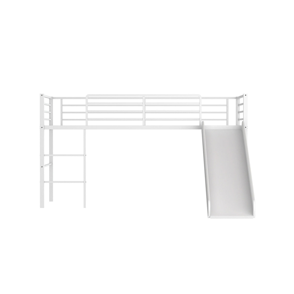 Twin Metal Loft Bed with Slide Safety Guardrails and Built-in Ladder