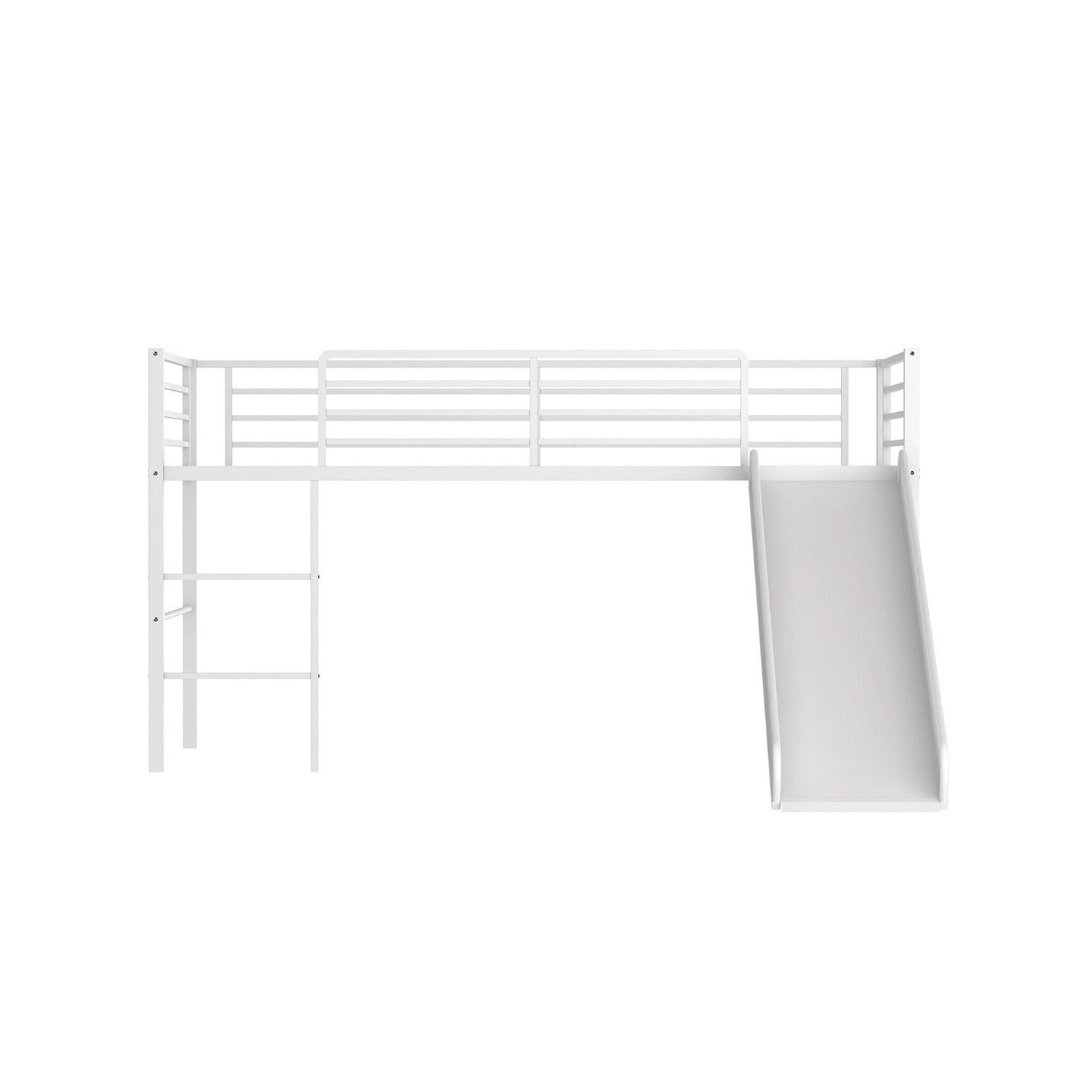 Twin Metal Loft Bed with Slide Safety Guardrails and Built-in Ladder