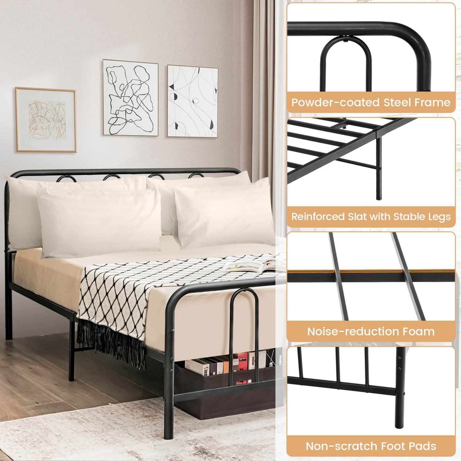 Full/Queen Size Metal Bed Frame with Headboard and Footboard
