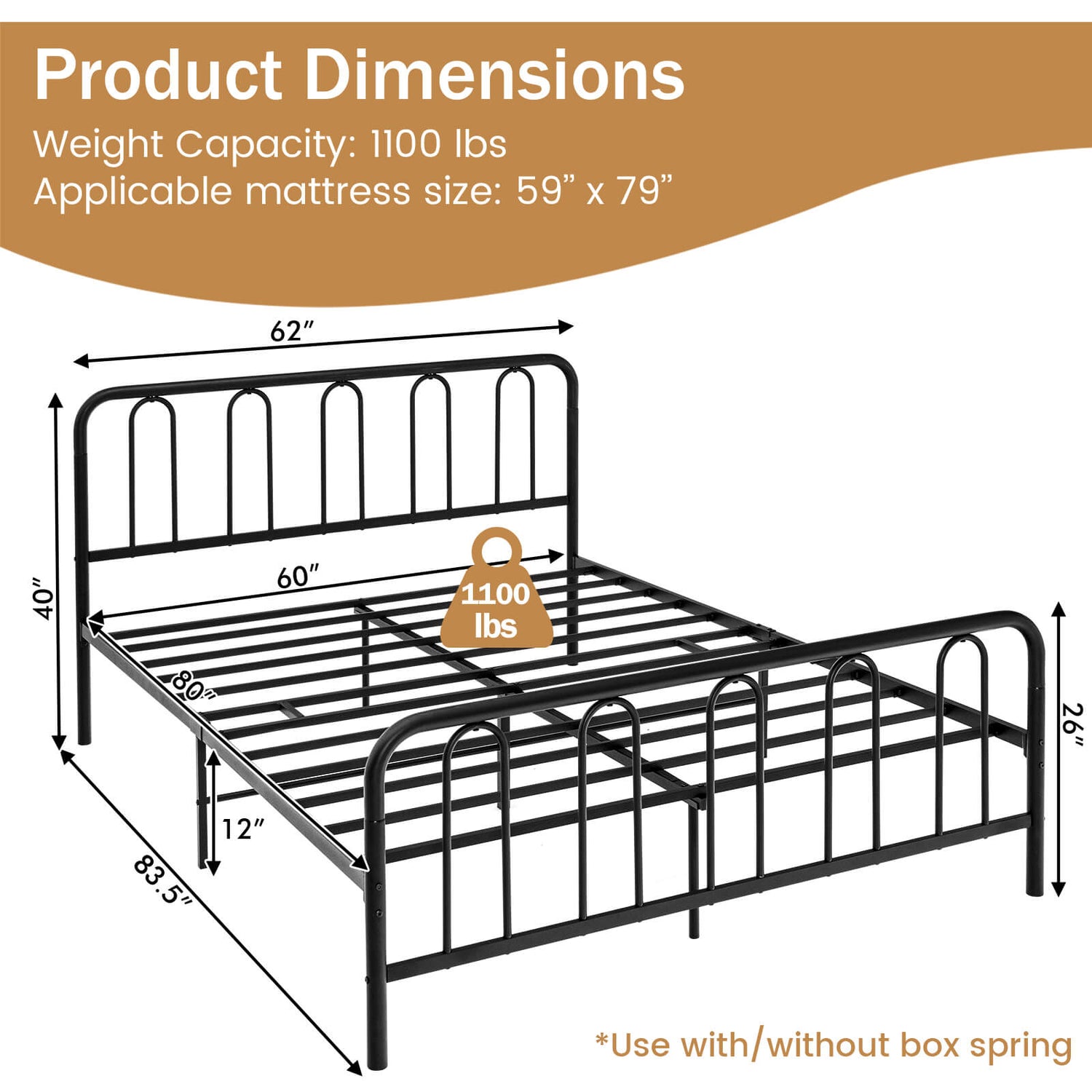 Full/Queen Size Metal Bed Frame with Headboard and Footboard