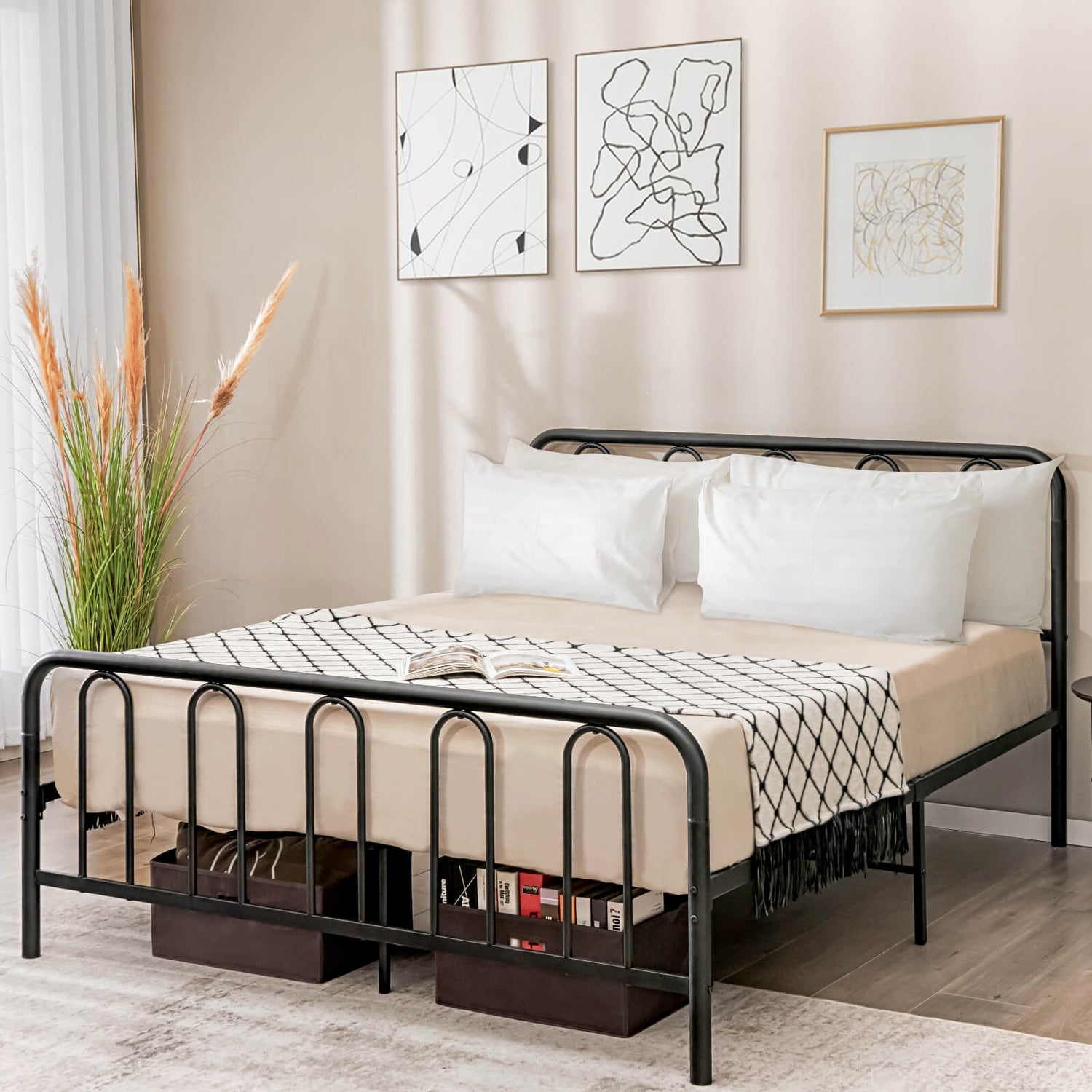 Full/Queen Size Metal Bed Frame with Headboard and Footboard