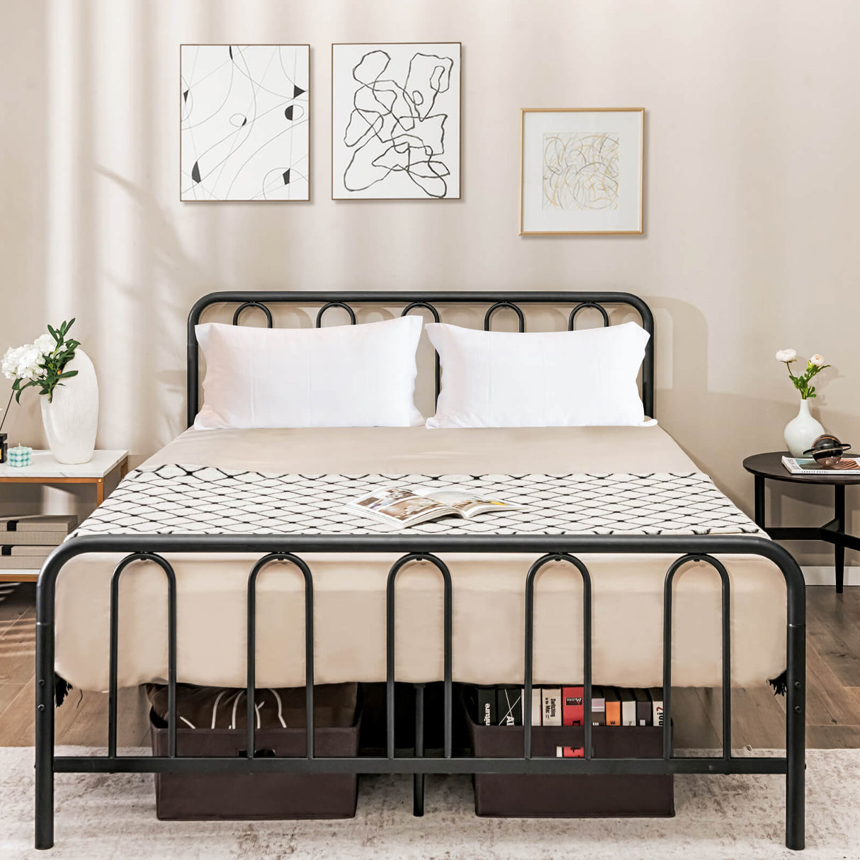 Full/Queen Size Metal Bed Frame with Headboard and Footboard