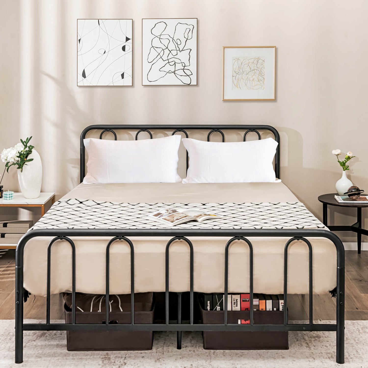 Full/Queen Size Metal Bed Frame with Headboard and Footboard