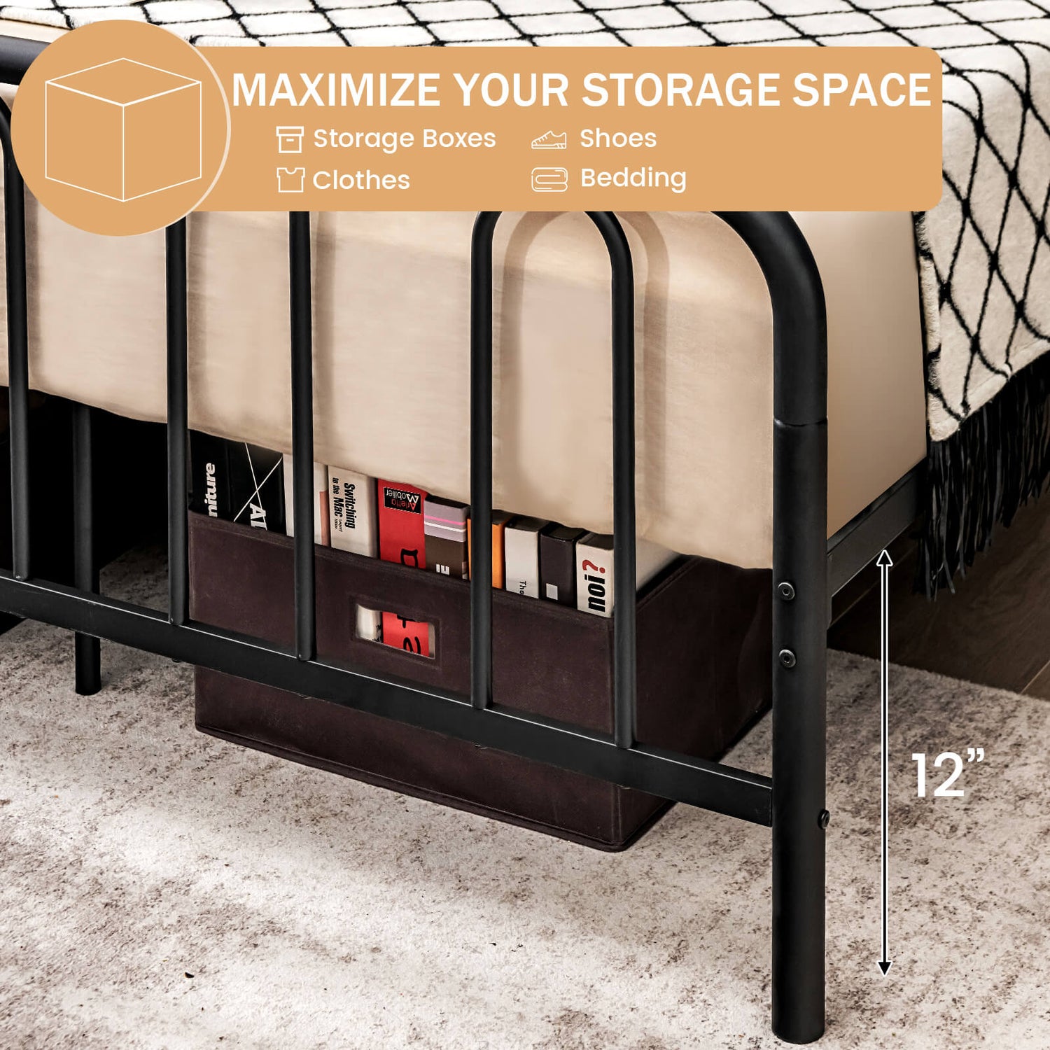 Full/Queen Size Metal Bed Frame with Headboard and Footboard