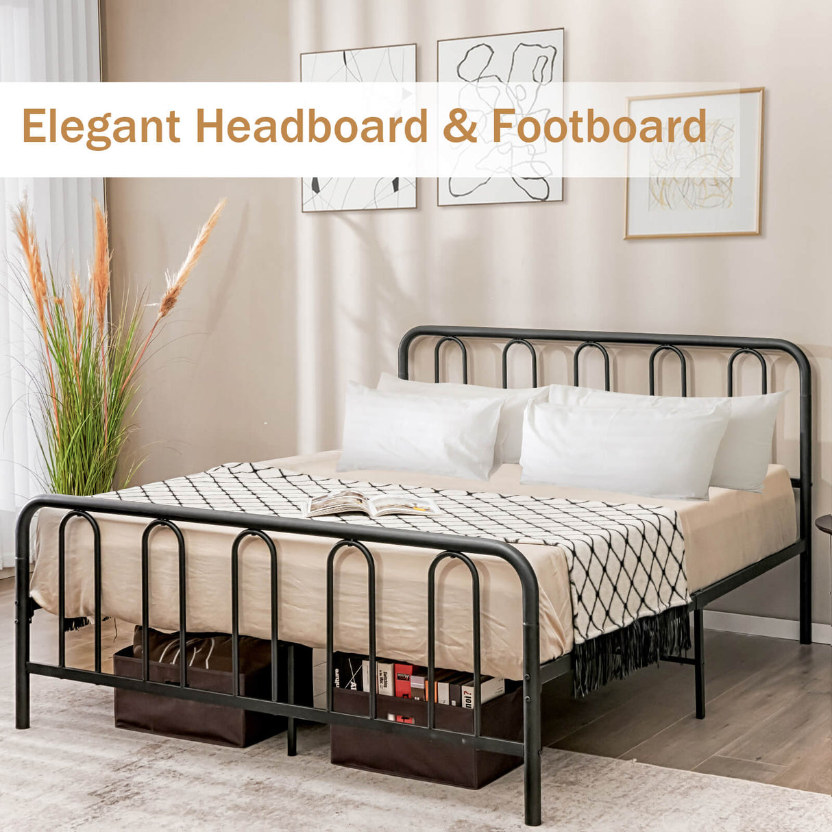 Full/Queen Size Metal Bed Frame with Headboard and Footboard