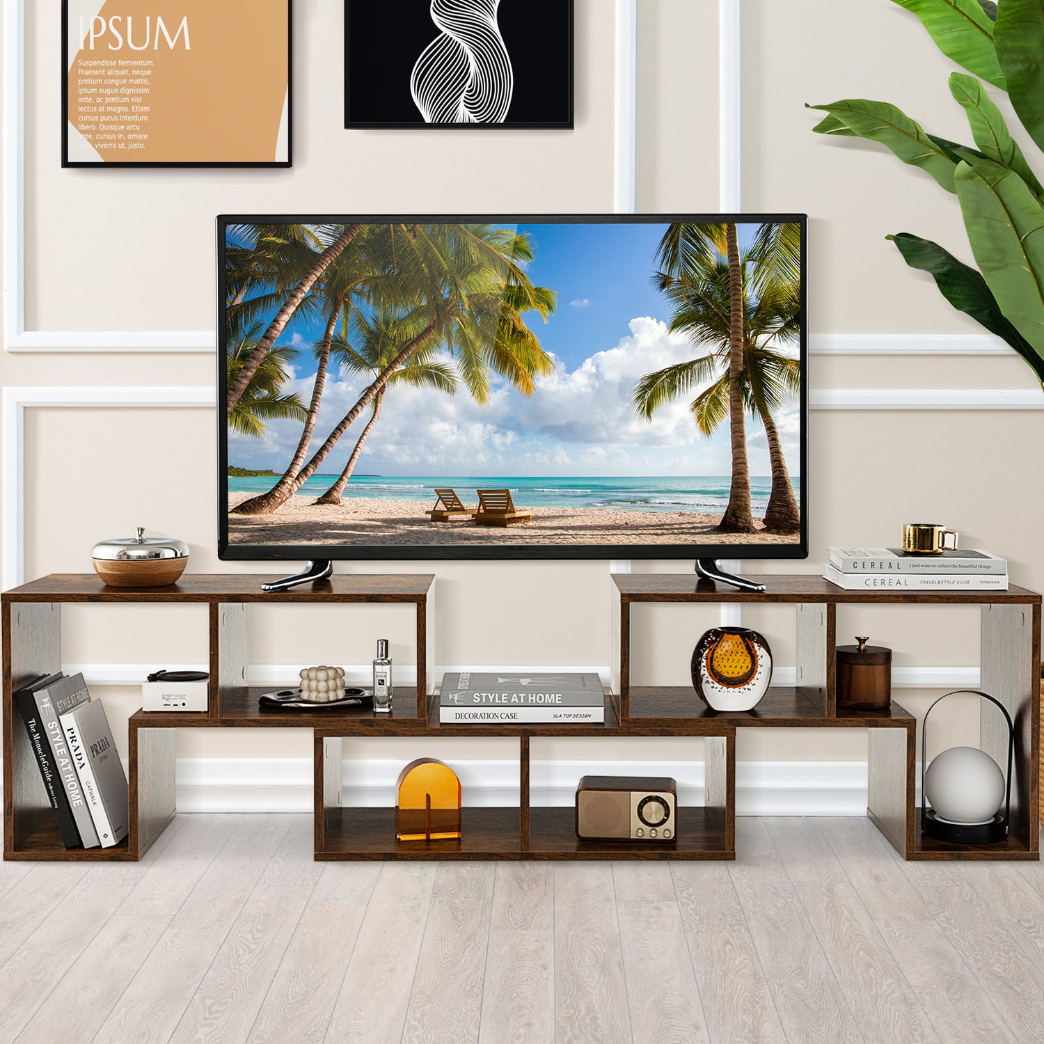 3 Pieces Adjustable TV Stand for TVs up to 65 Inch with Shelves