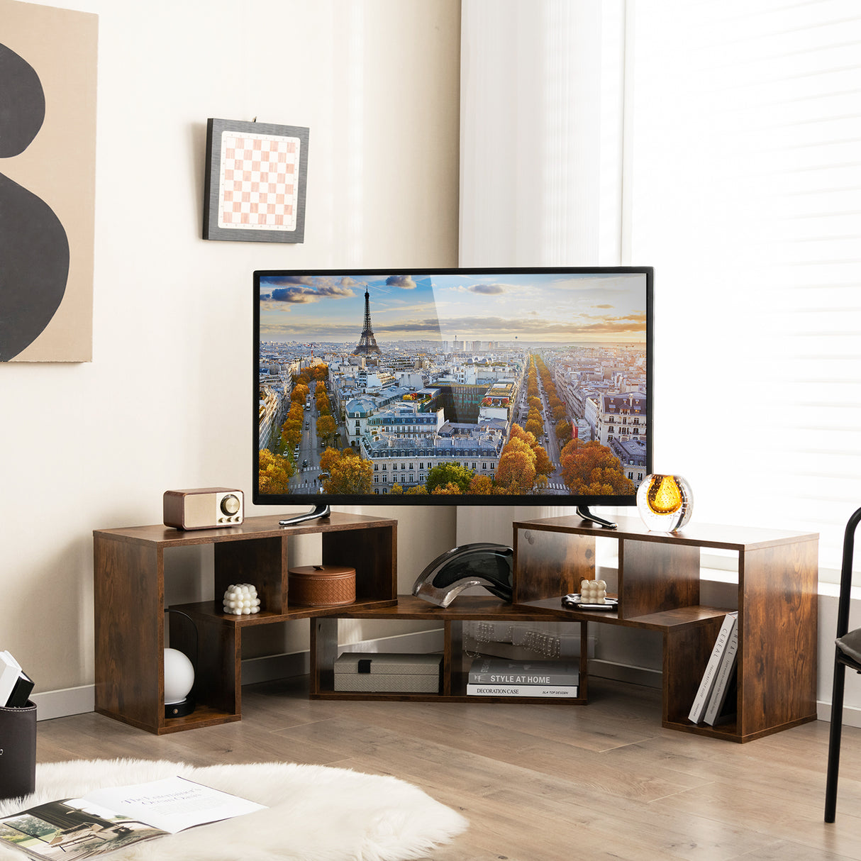 3 Pieces Adjustable TV Stand for TVs up to 65 Inch with Shelves