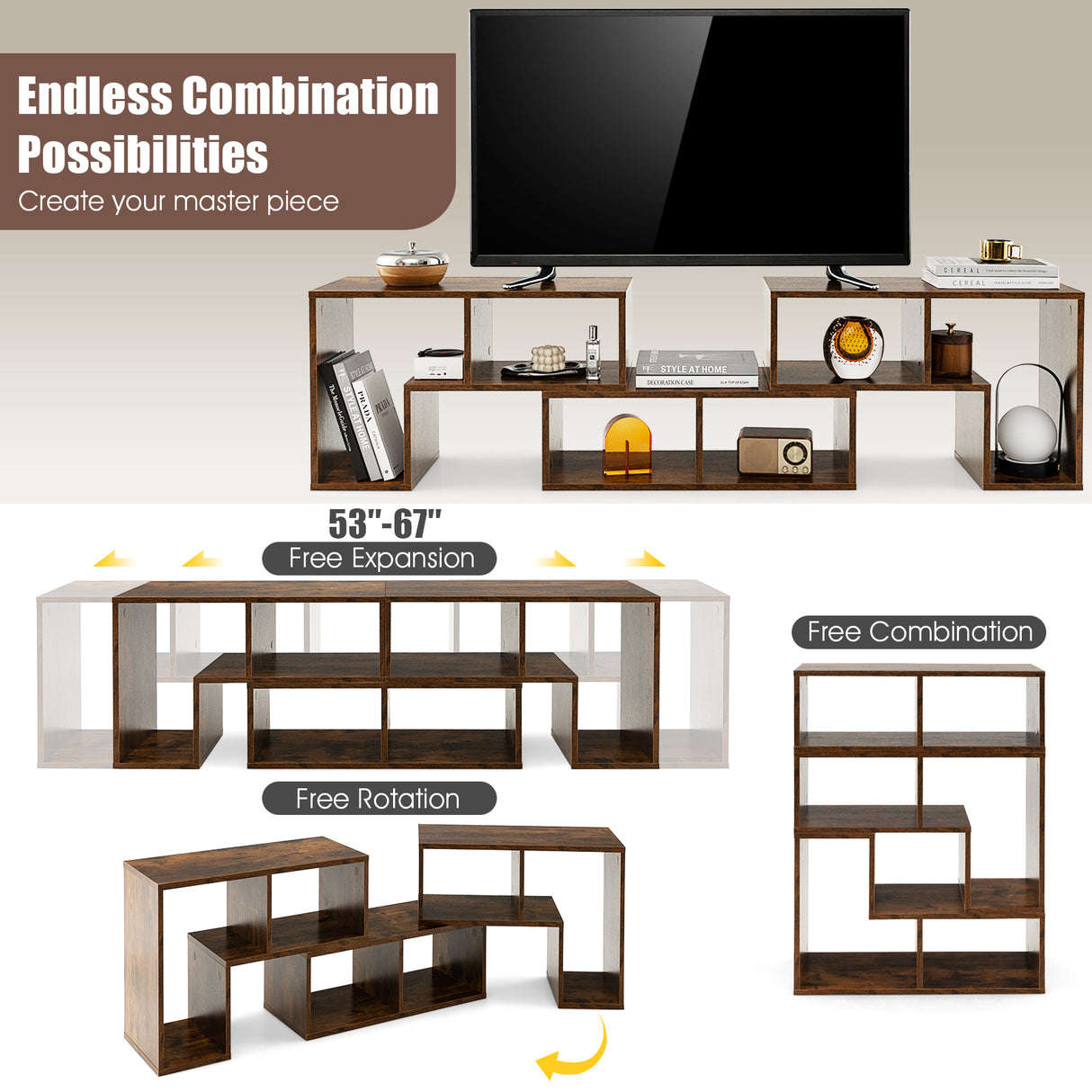 3 Pieces Adjustable TV Stand for TVs up to 65 Inch with Shelves