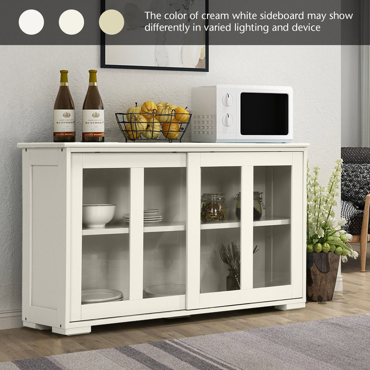 Kitchen Storage Cabinet with Glass Sliding Door