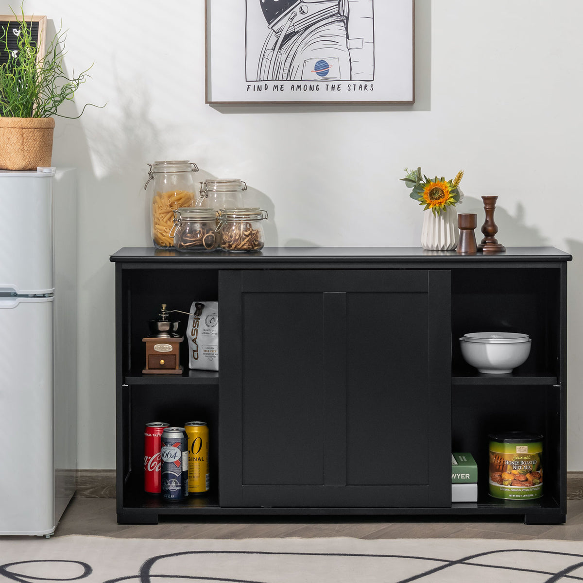 Kitchen Storage Cabinet with Wood Sliding Door