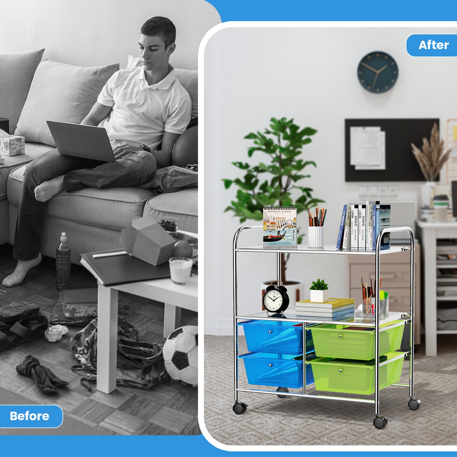 4 Drawers Shelves Rolling Storage Cart Rack