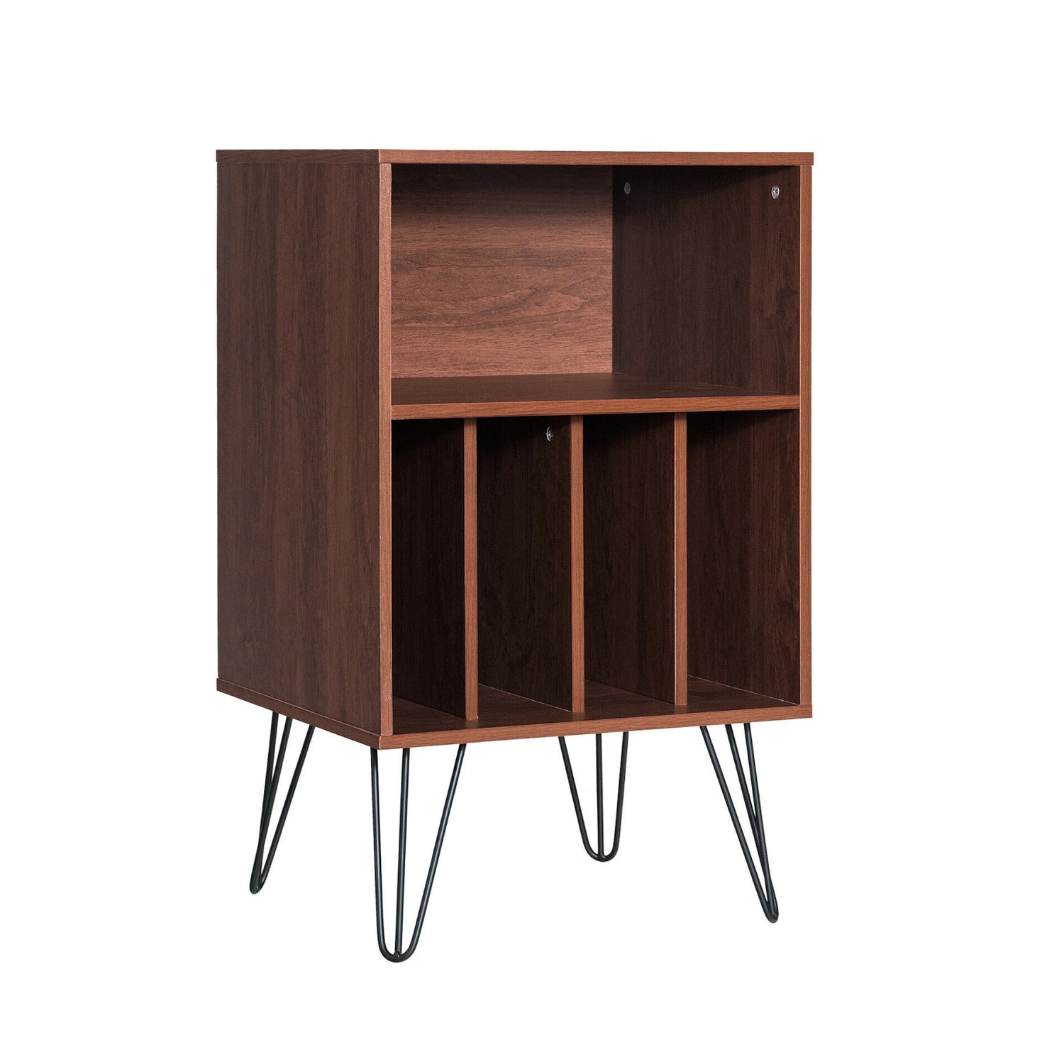 Freestanding Record Player Stand Storage Cabinet with Metal Legs