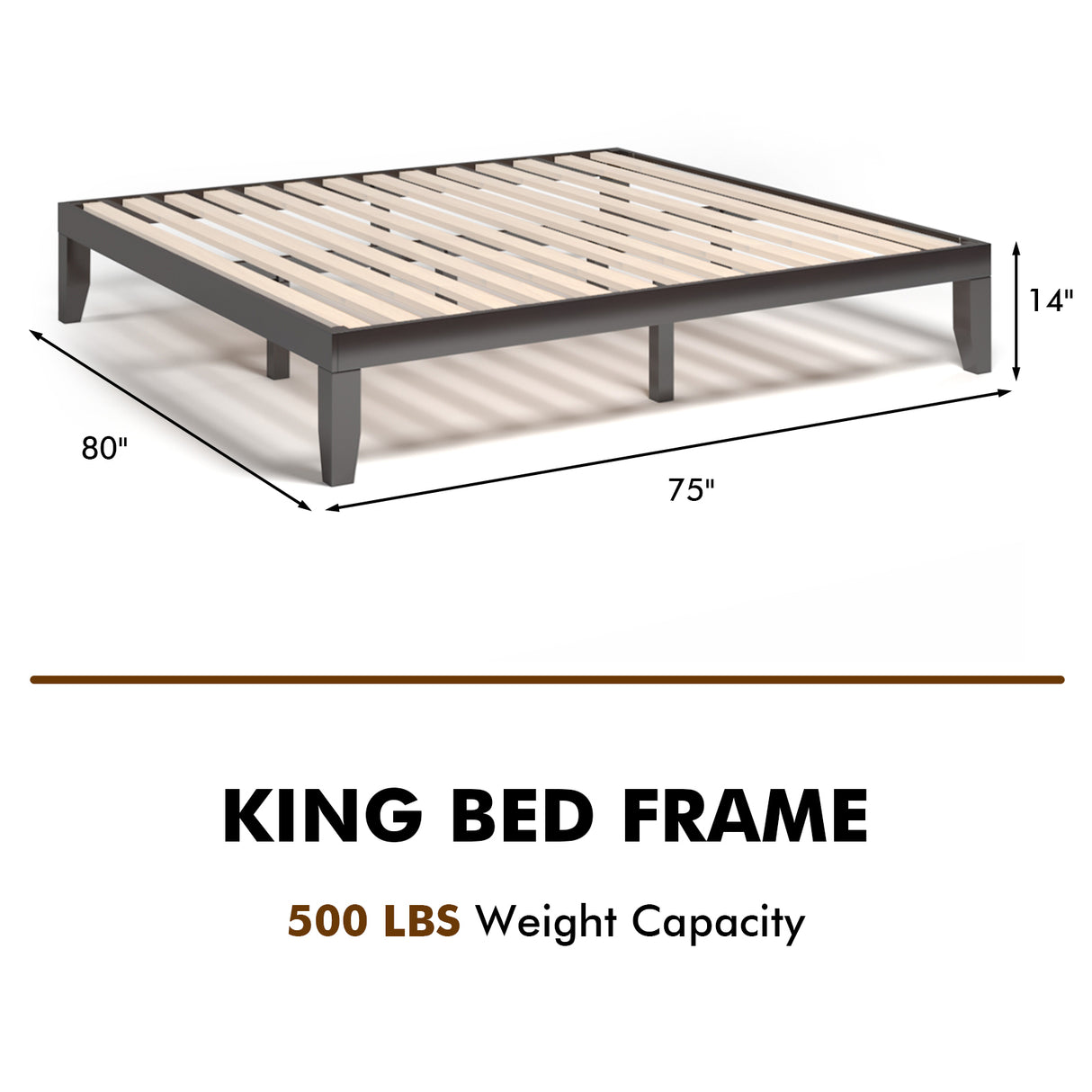 14 Inch King Size Wood Platform Bed Frame