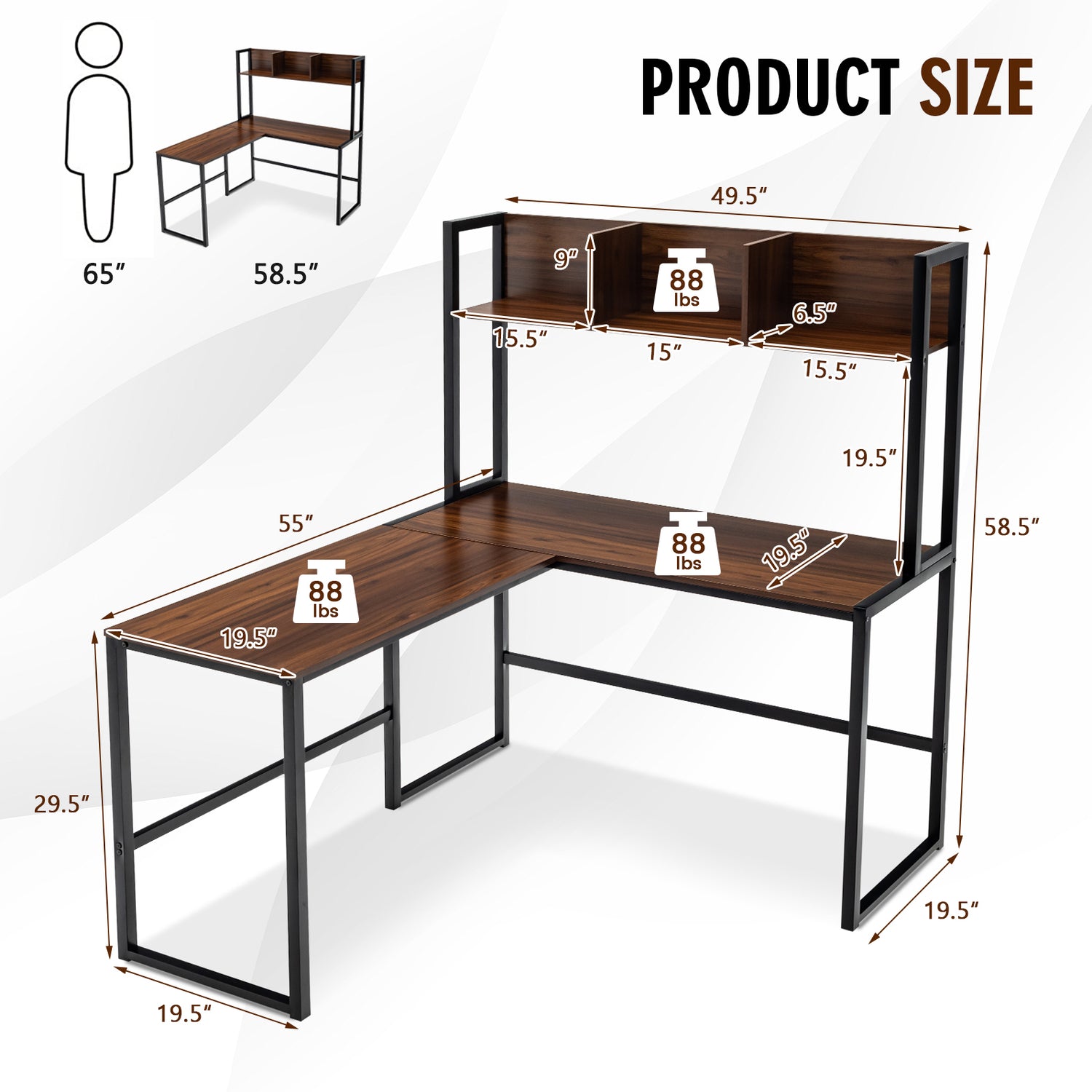 Reversible L-Shaped Corner Desk with Storage Bookshelf