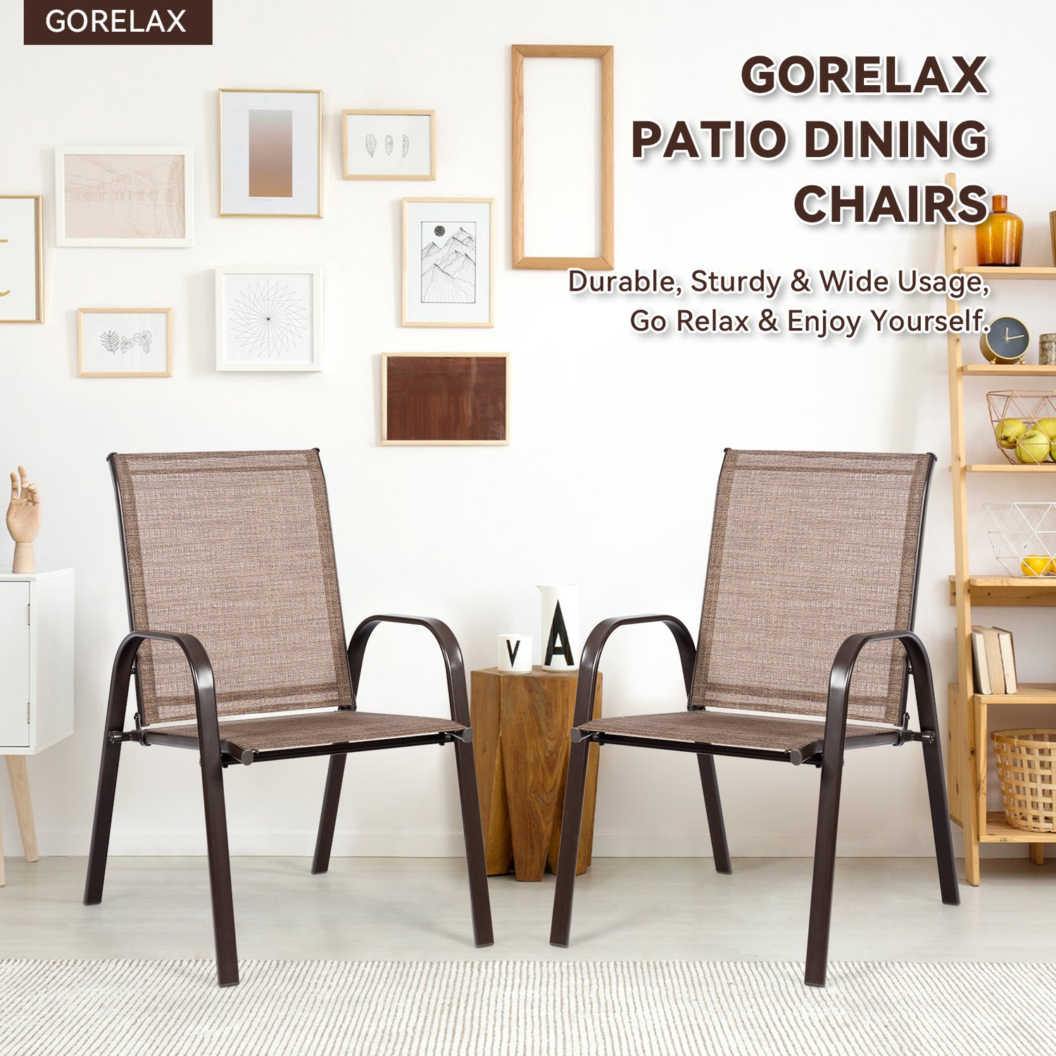 2 Pcs Patio Chairs Outdoor Dining Chair with Armrest