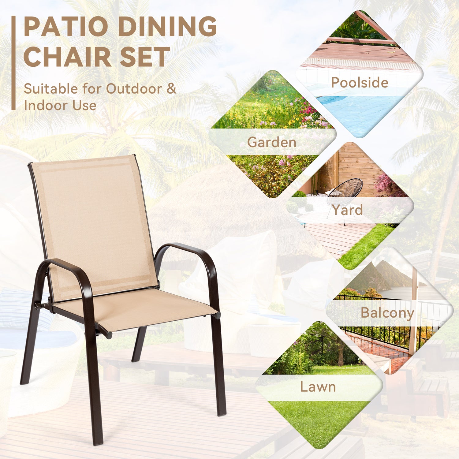 2 Pcs Patio Chairs Outdoor Dining Chair with Armrest