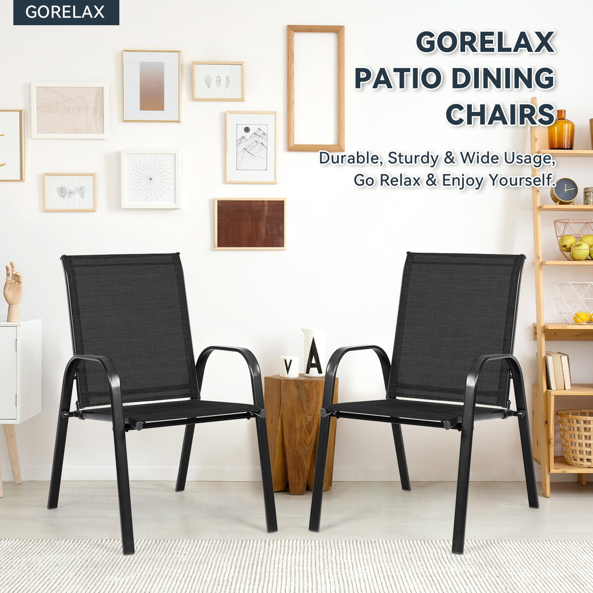 2 Pcs Patio Chairs Outdoor Dining Chair with Armrest