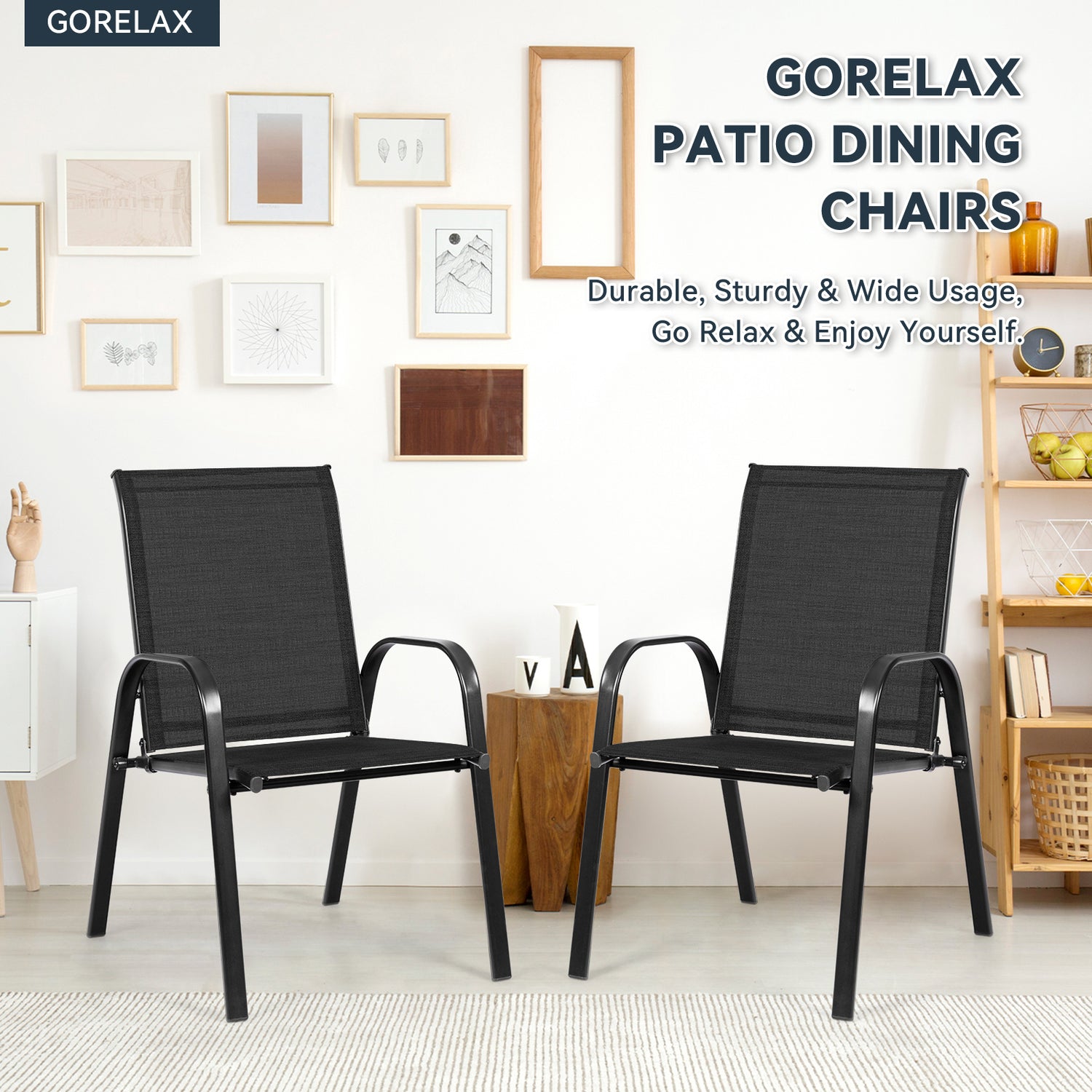 2 Pcs Patio Chairs Outdoor Dining Chair with Armrest