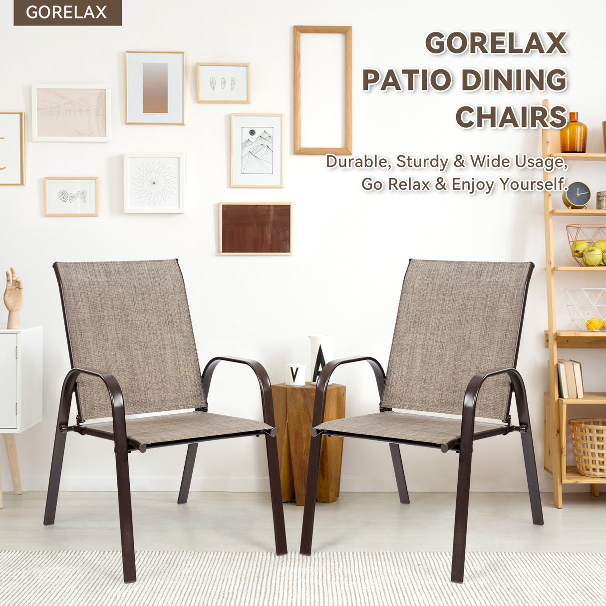 2 Pcs Patio Chairs Outdoor Dining Chair with Armrest