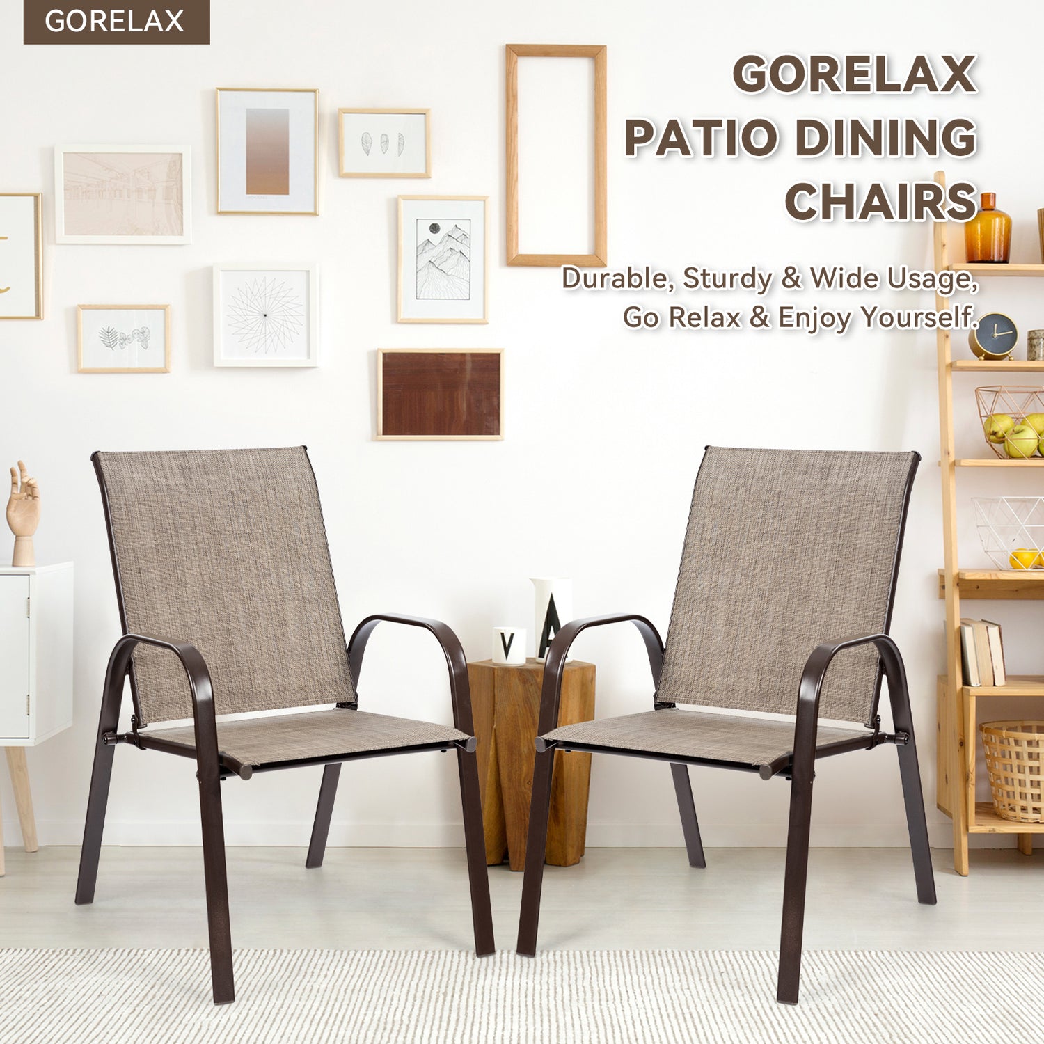 2 Pcs Patio Chairs Outdoor Dining Chair with Armrest