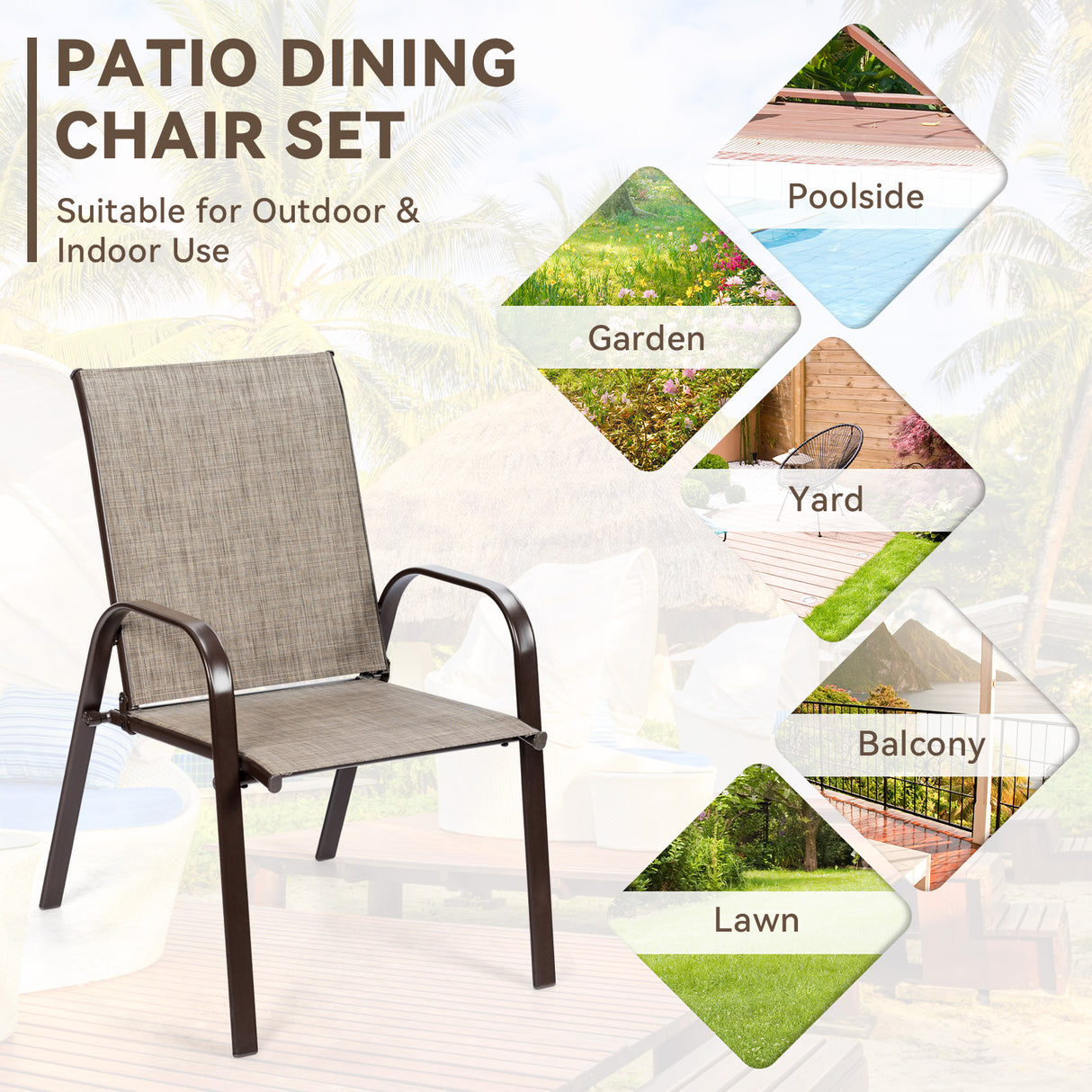 2 Pcs Patio Chairs Outdoor Dining Chair with Armrest