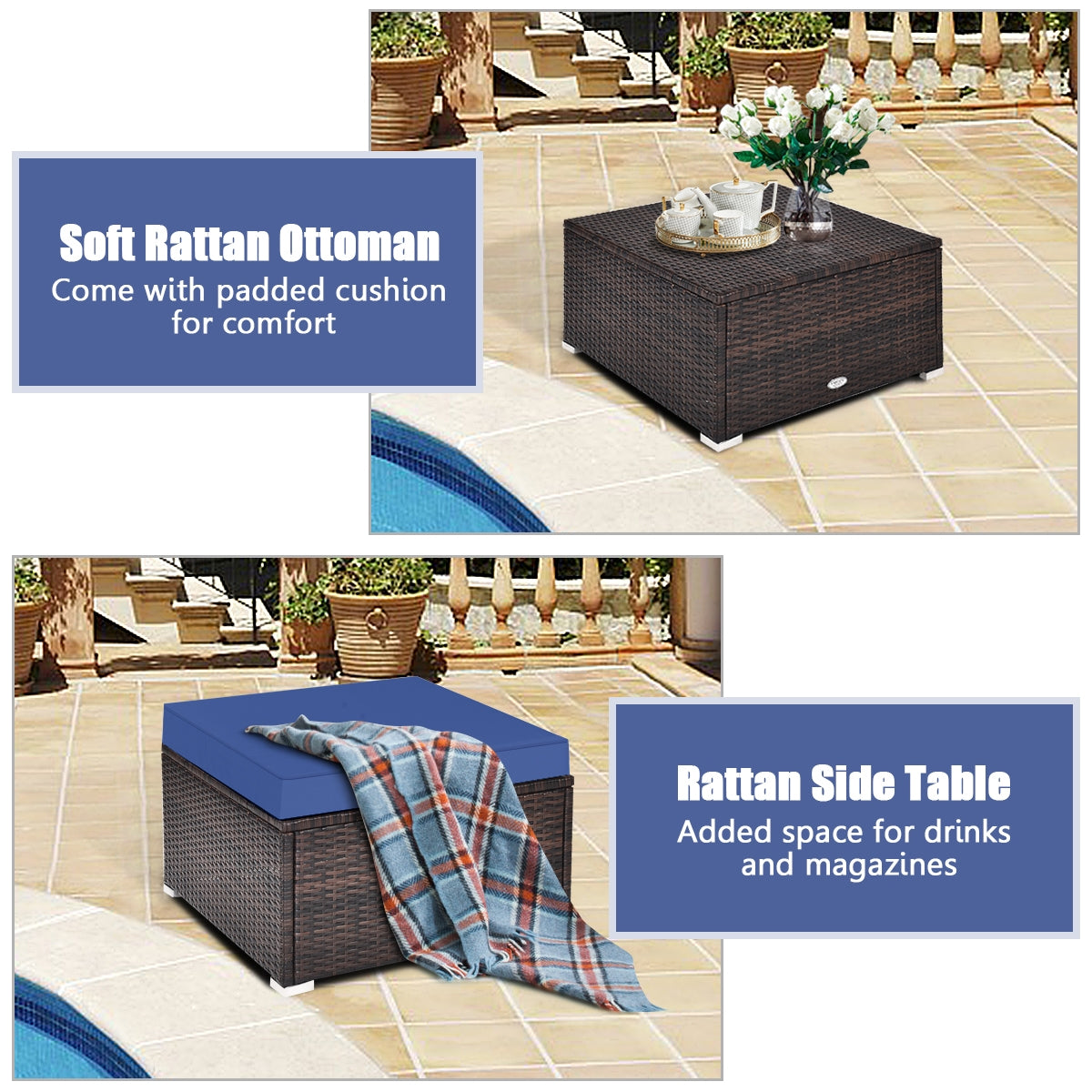 4 Pcs Ottoman Garden Deck Patio Rattan Wicker Furniture Set Cushioned Sofa