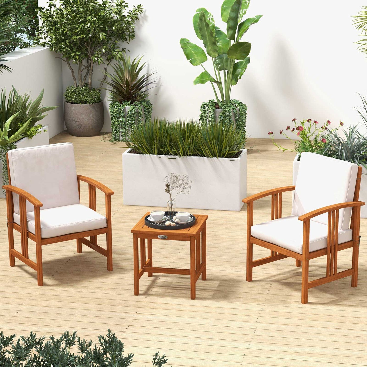 3PC Solid Wood Outdoor Patio Sofa Furniture Set