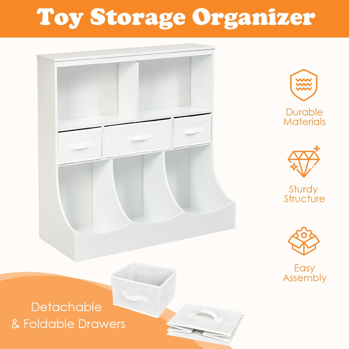 Freestanding Combo Cubby Bin Storage Organizer Unit W/3 Baskets
