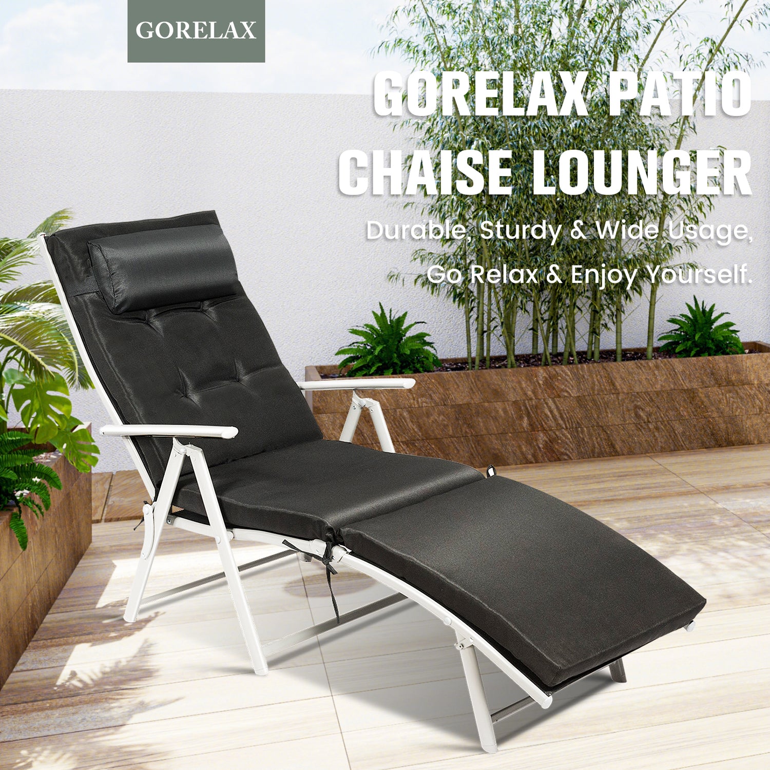 Adjustable Outdoor Lightweight Folding Chaise Lounge Chair with Pillow