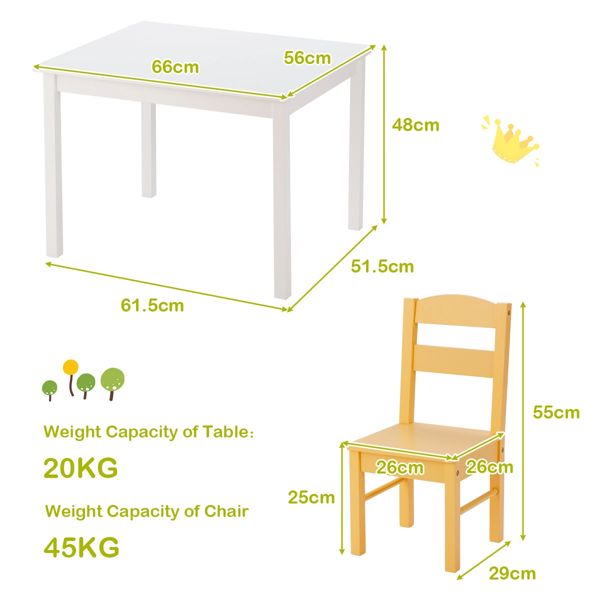 5 pcs Kids Pine Wood Multicolor Table Chair Set