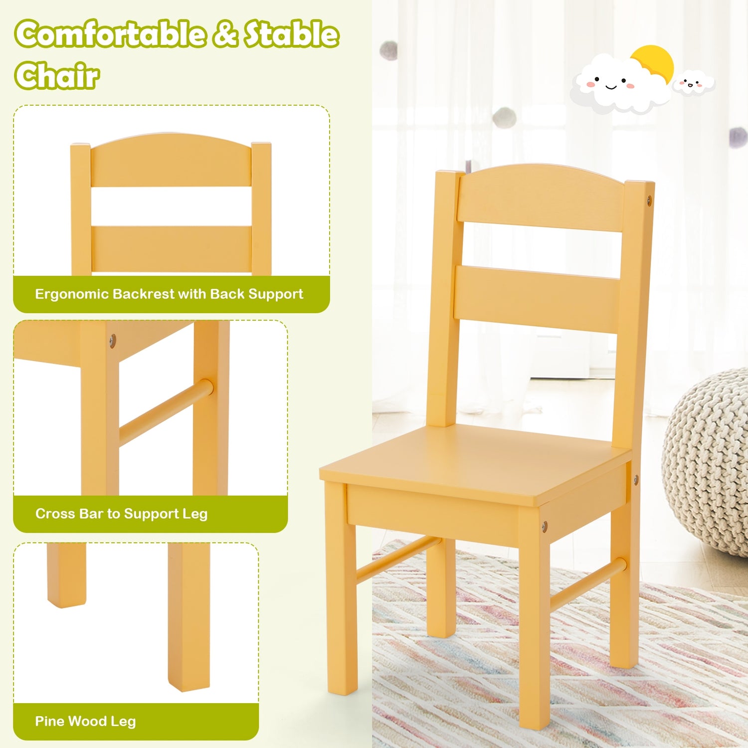 5 pcs Kids Pine Wood Multicolor Table Chair Set