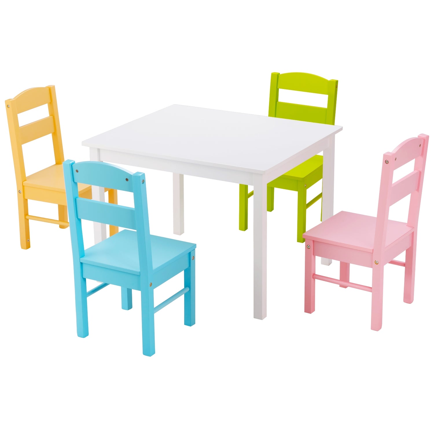 5 pcs Kids Pine Wood Multicolor Table Chair Set