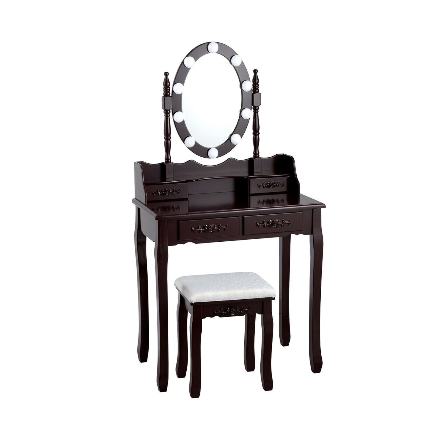 Makeup Dressing Table with Touch Switch Lighted Mirror and Cushioned Stool