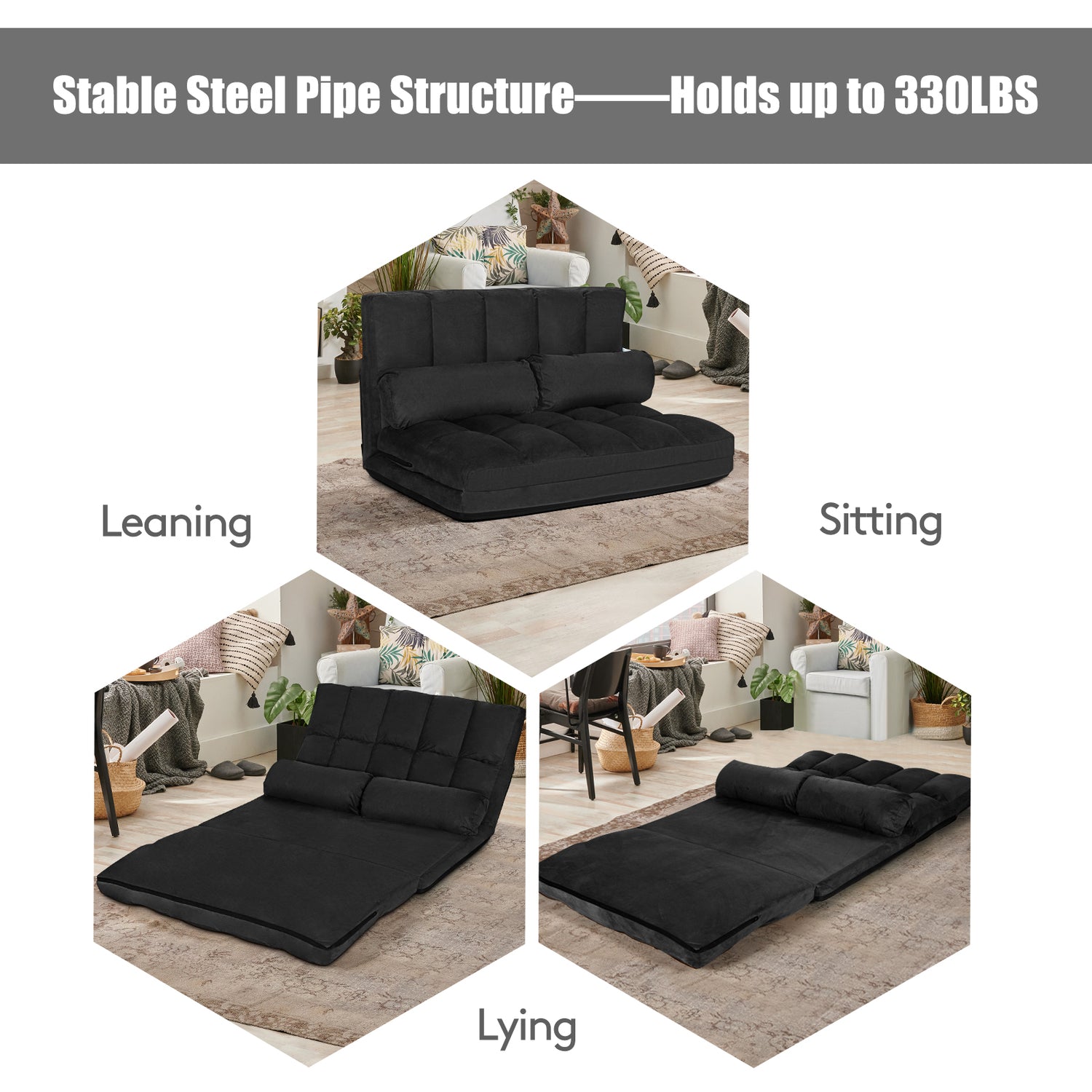6-Position Foldable Floor Sofa Bed with Detachable Cloth Cover