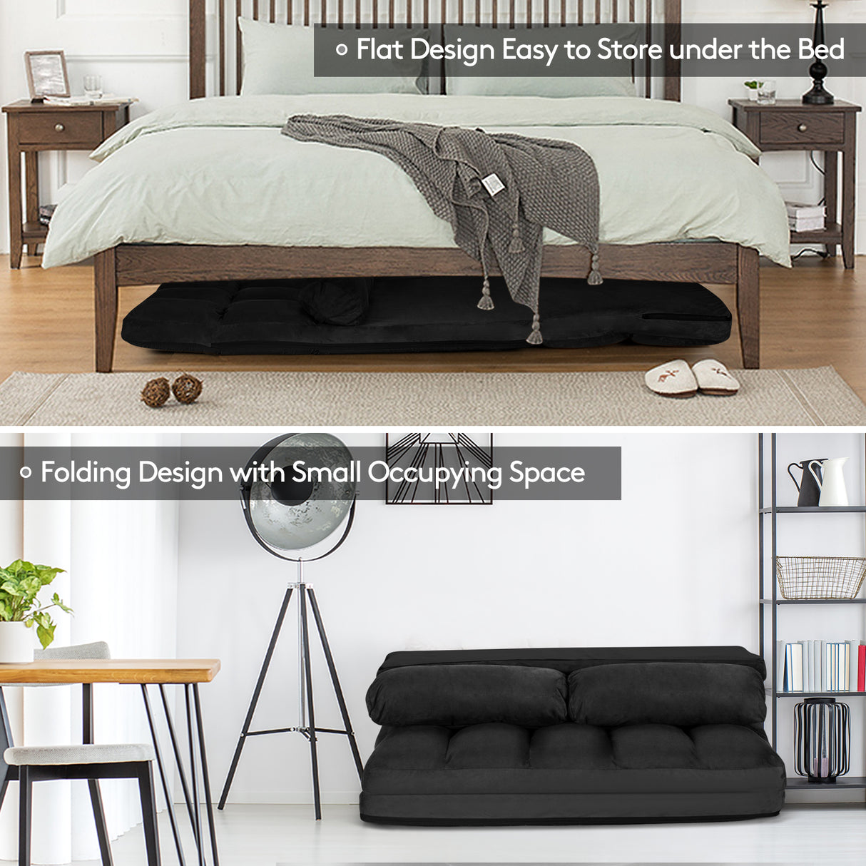 6-Position Foldable Floor Sofa Bed with Detachable Cloth Cover