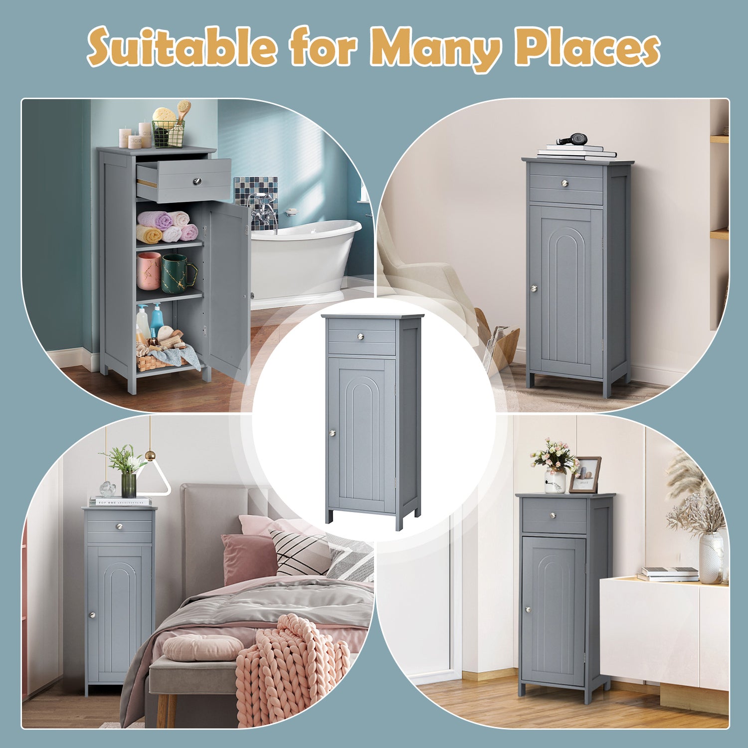 Wooden Storage Free-Standing Floor Cabinet with Drawer and Shelf