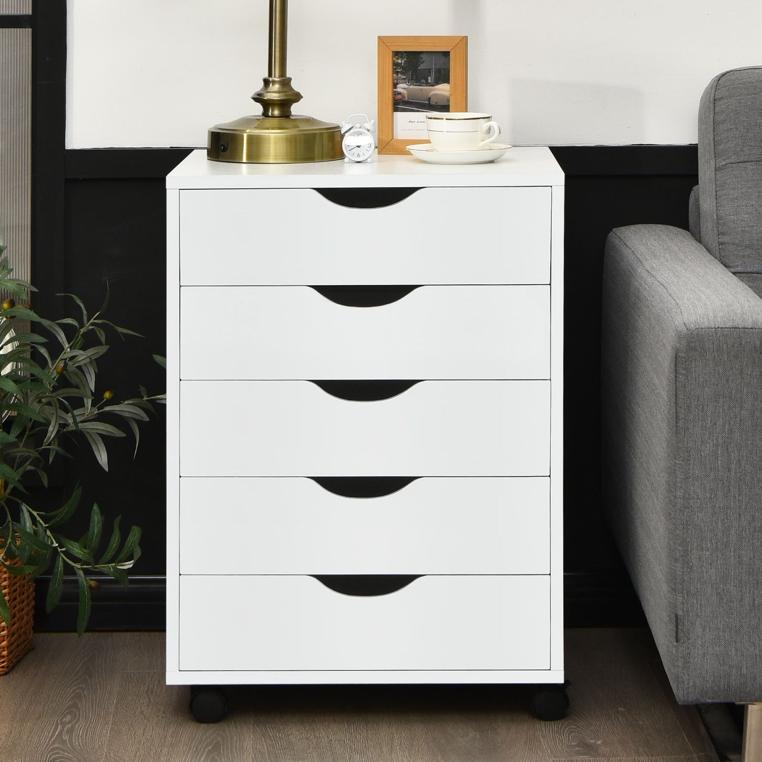5 Drawer Dresser Storage Cupboard Chest with Wheels for Home Office