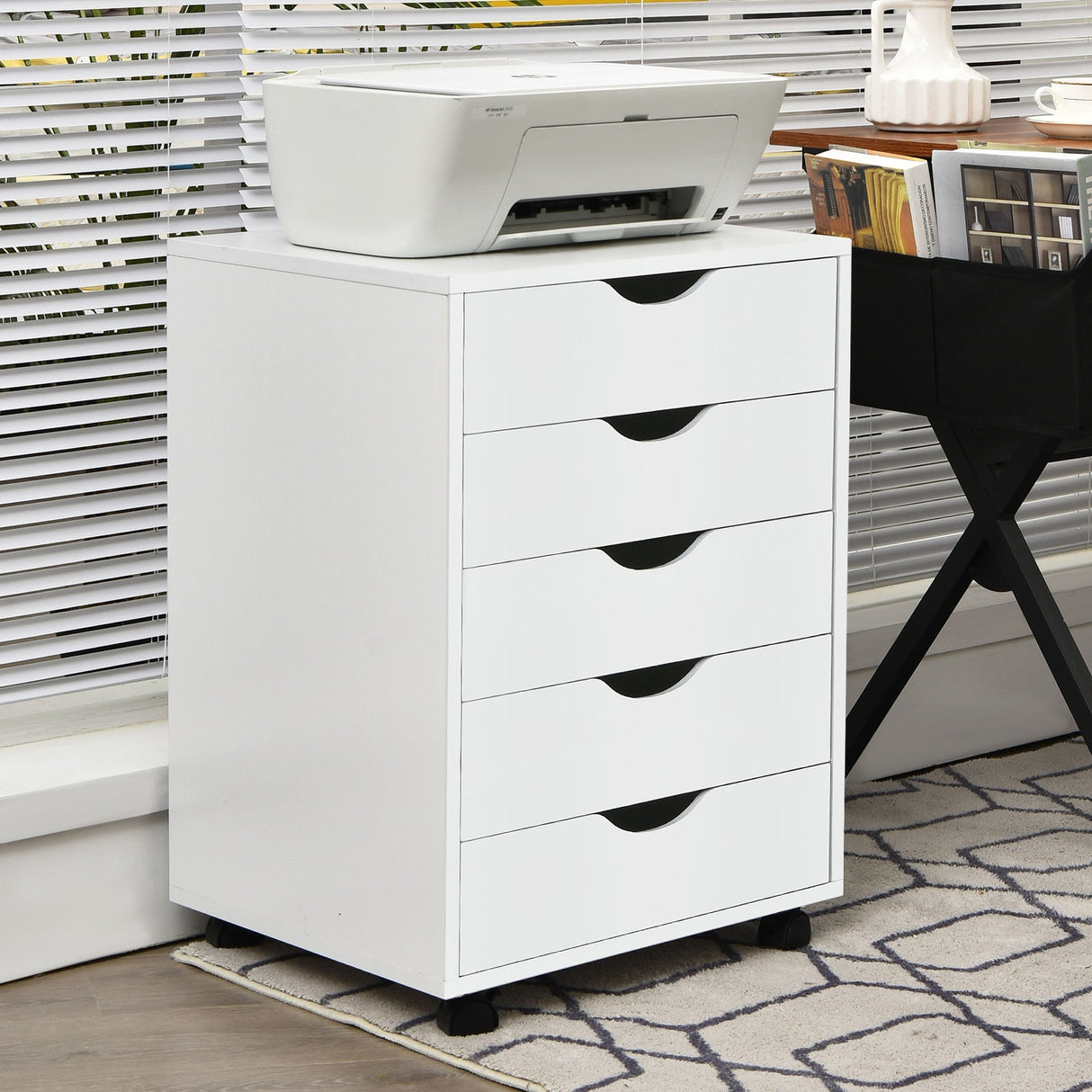 5 Drawer Dresser Storage Cupboard Chest with Wheels for Home Office