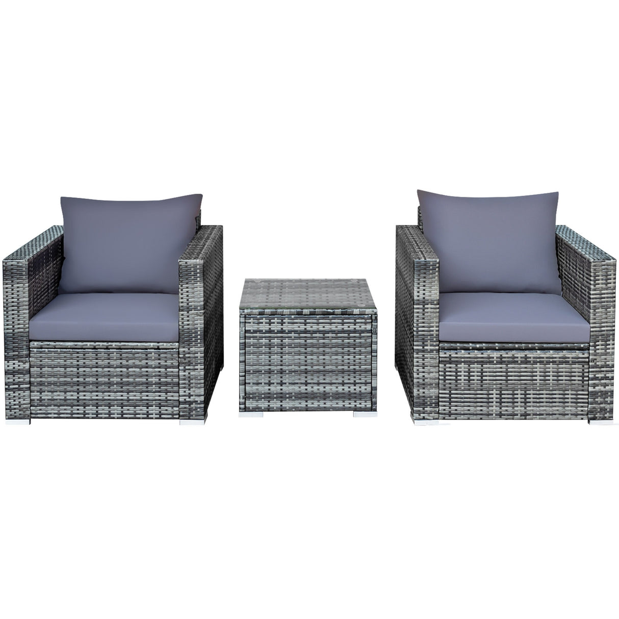 3 Pcs Patio Rattan Furniture Bistro Sofa Set with Cushioned