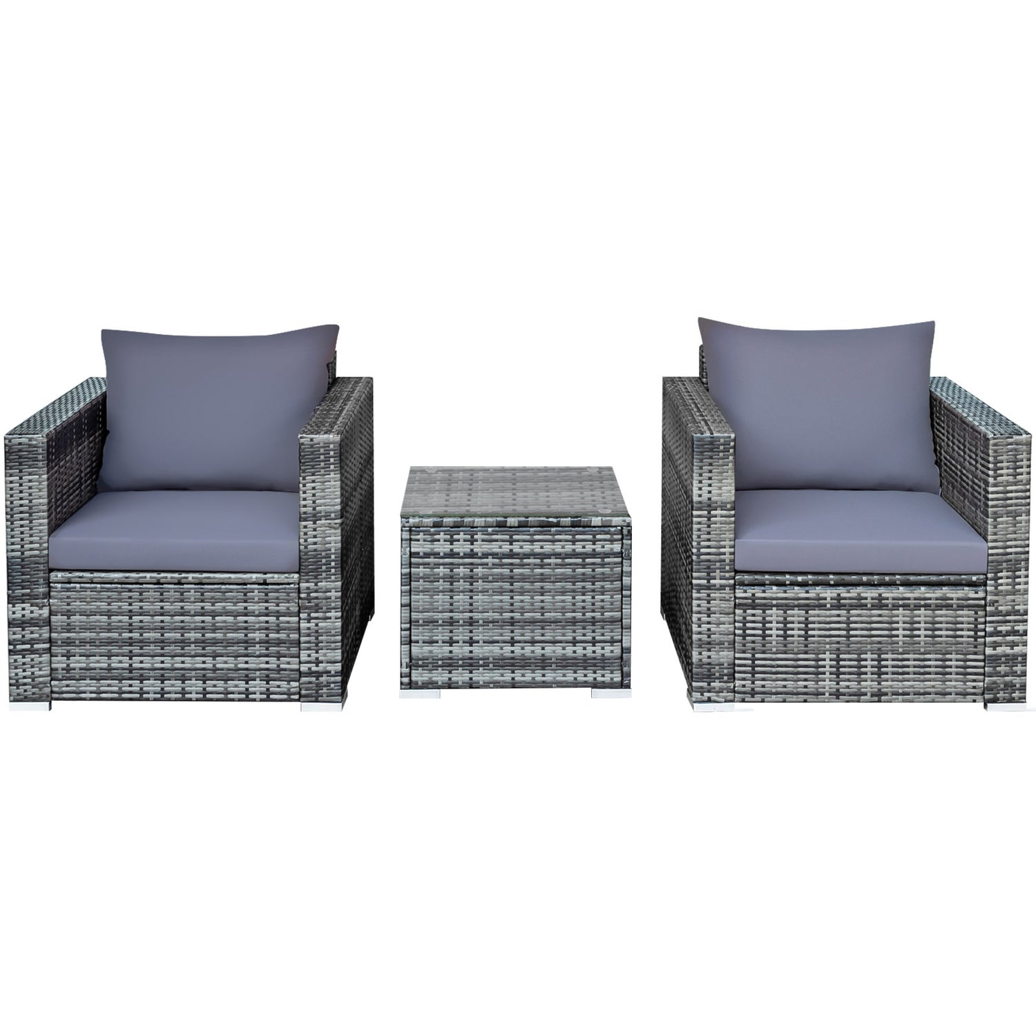 3 Pcs Patio Rattan Furniture Bistro Sofa Set with Cushioned