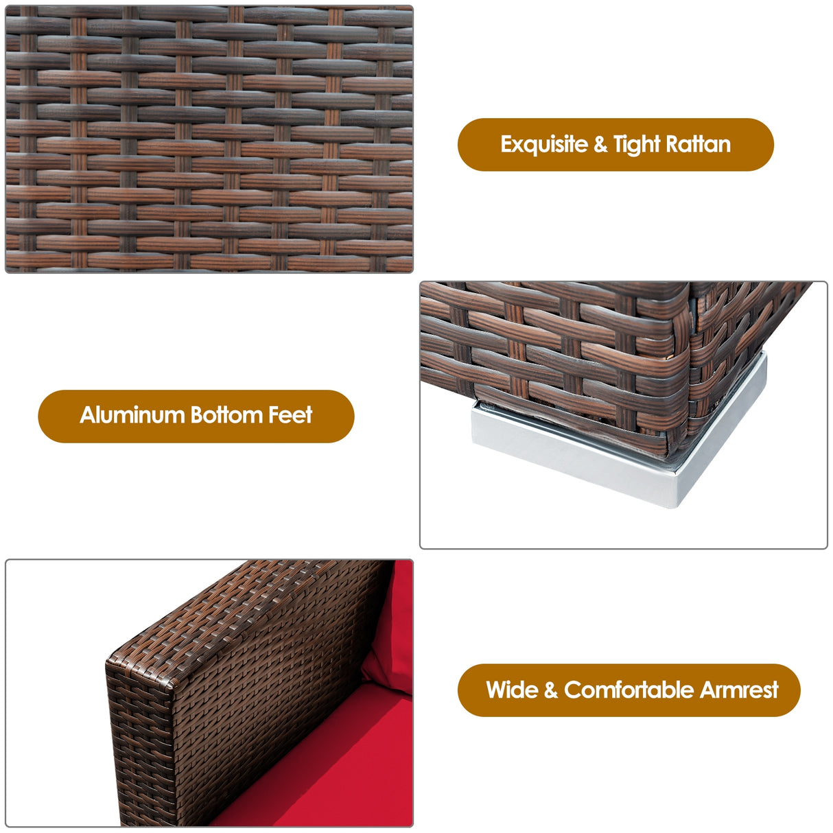 3 Pcs Patio Conversation Rattan Furniture Set with Cushion