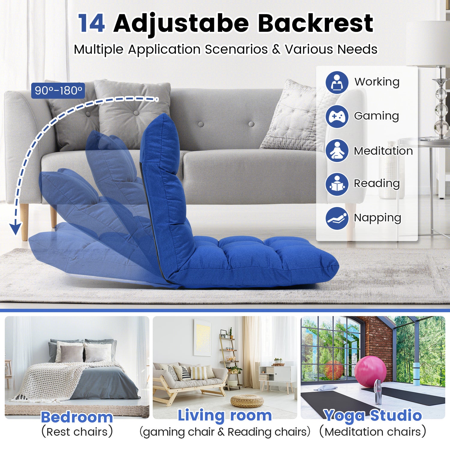 14-Position Adjustable Folding Lazy Gaming Sofa