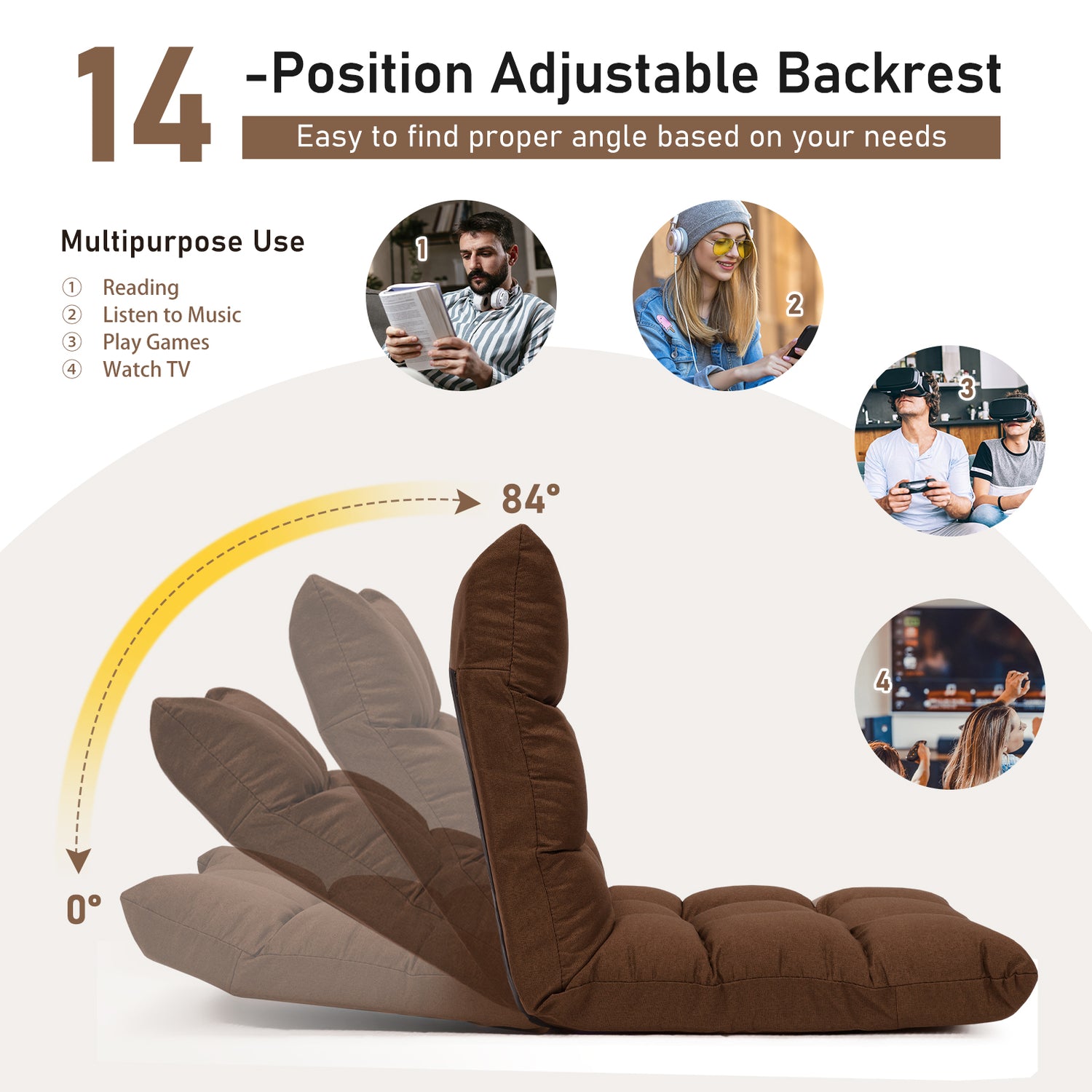 14-Position Adjustable Folding Lazy Gaming Sofa