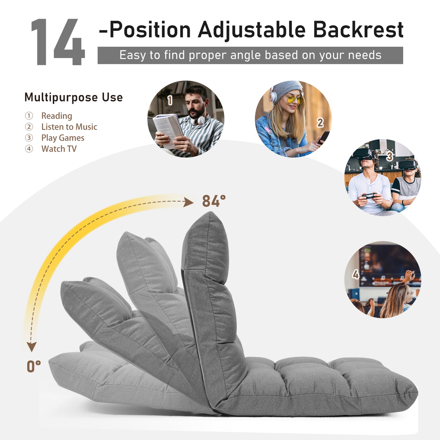 14-Position Adjustable Folding Lazy Gaming Sofa