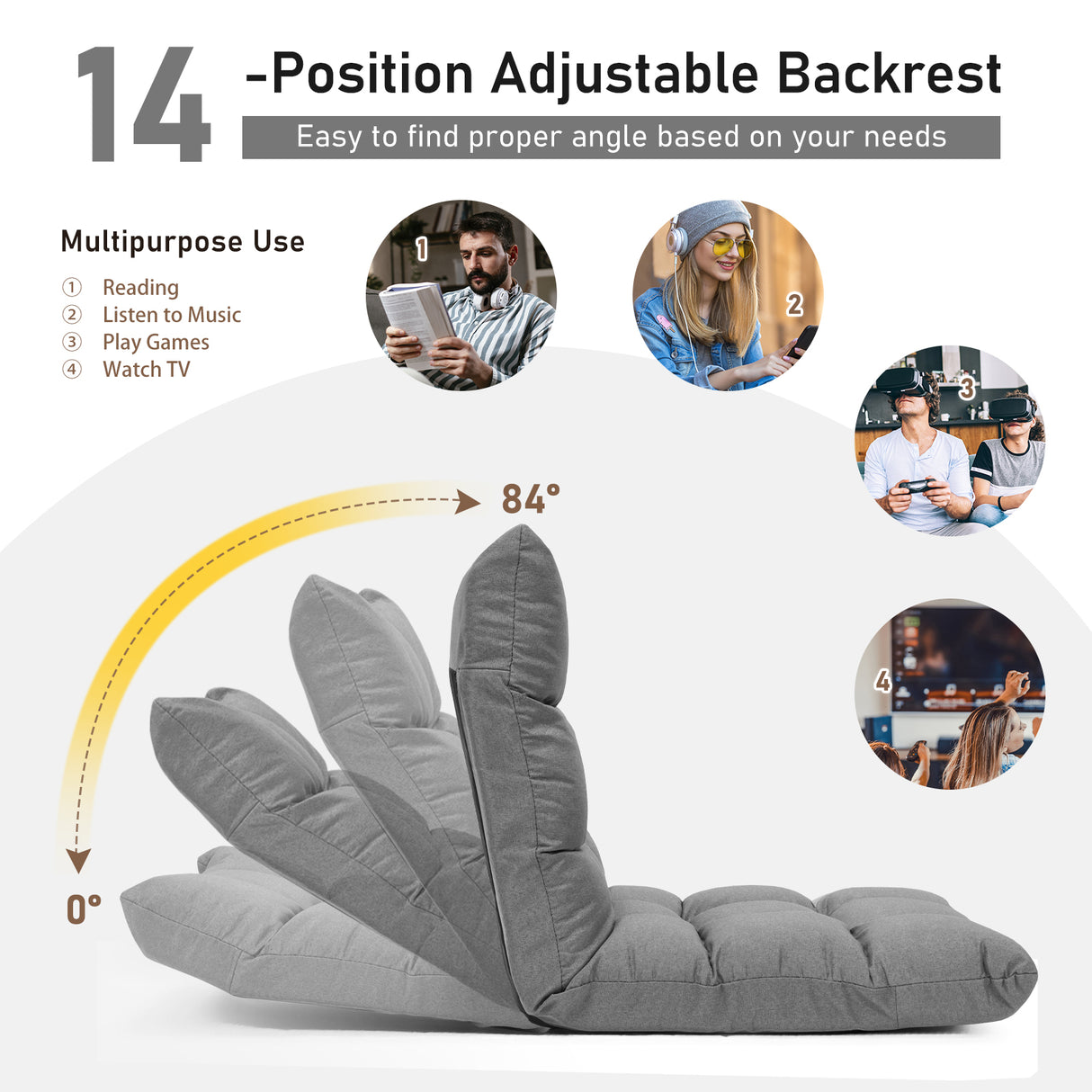 14-Position Adjustable Folding Lazy Gaming Sofa