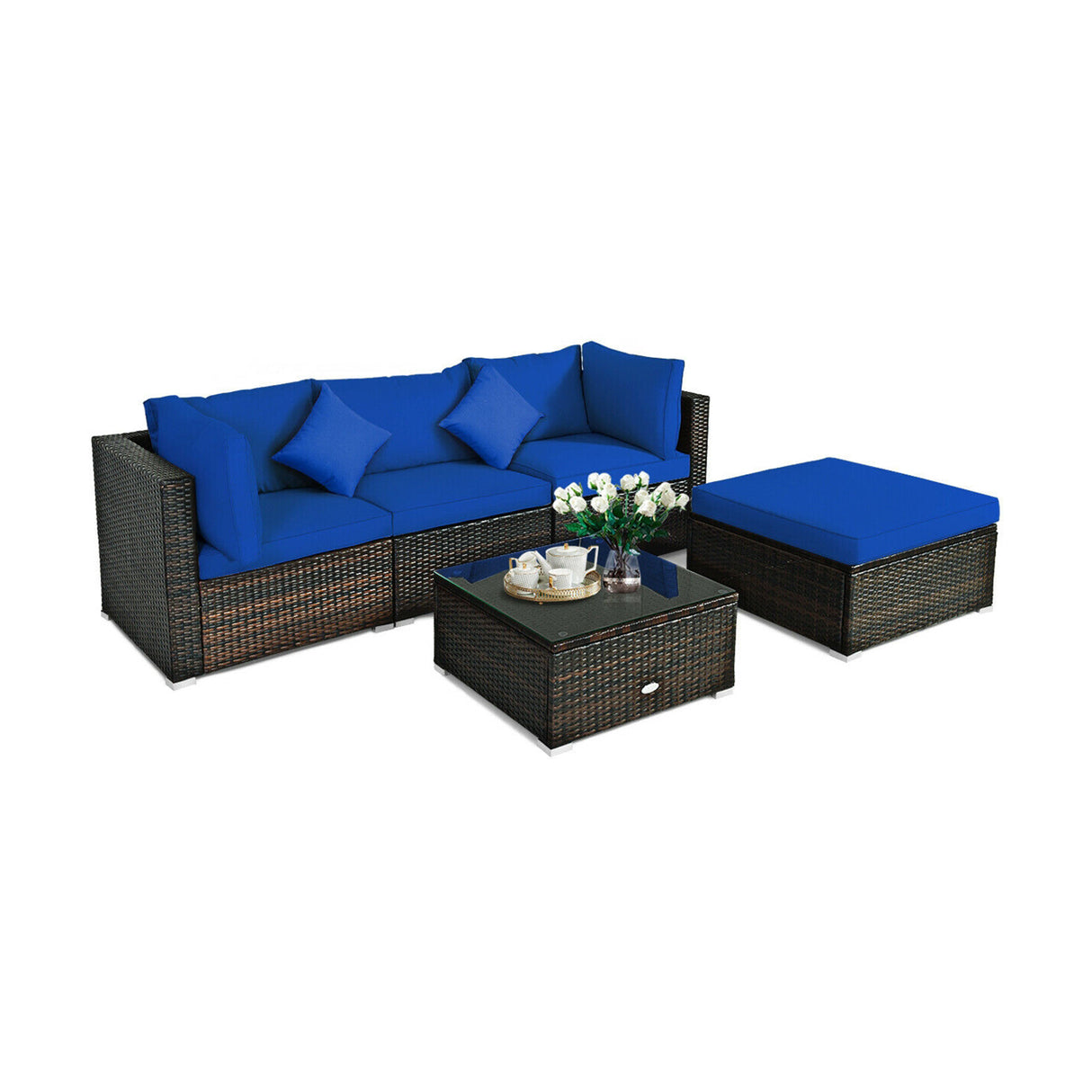 5 Pieces Outdoor Patio Rattan Furniture Set With Cushions