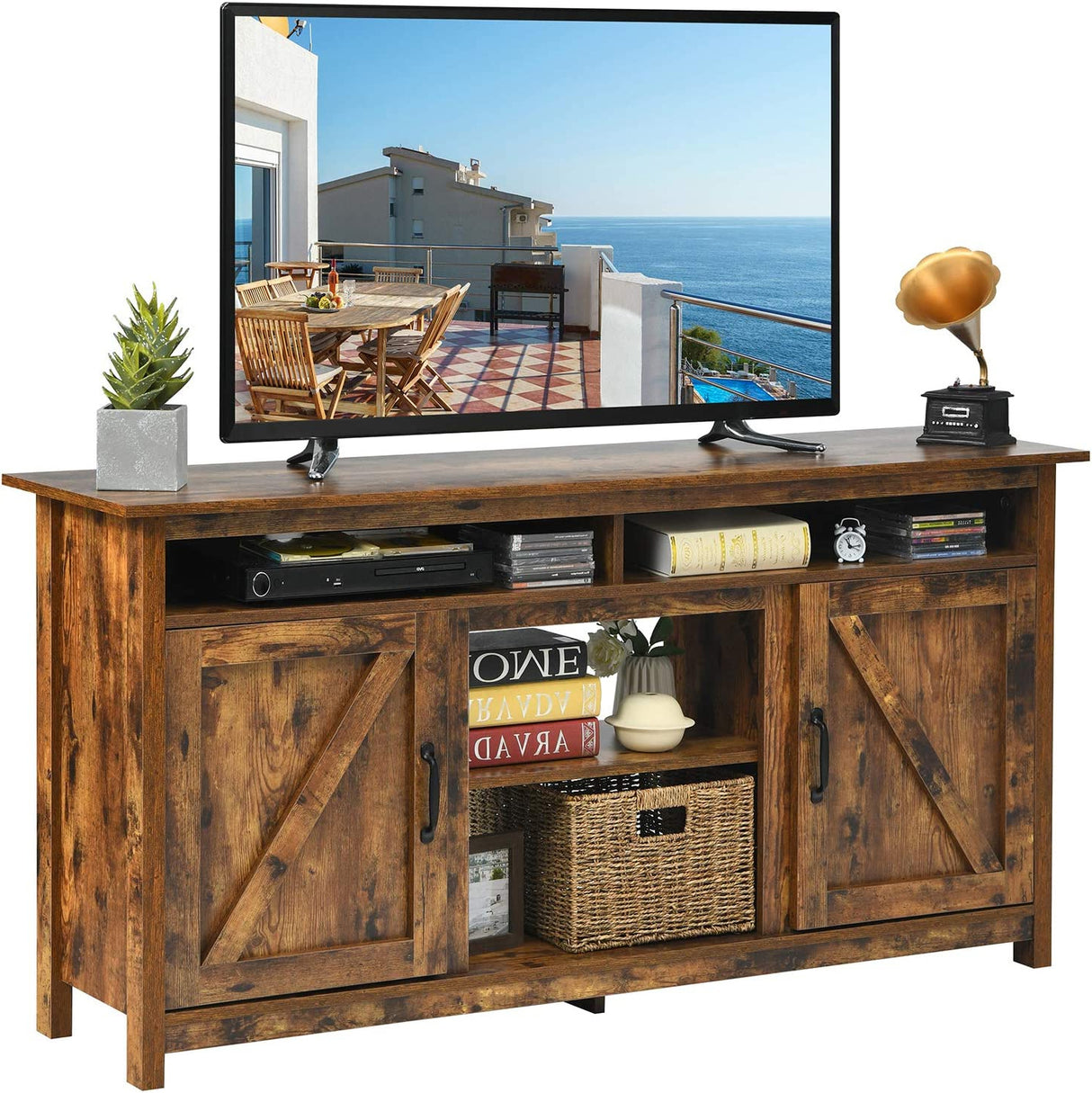 60"Industrial TV Stand Entertainment Center with Shelve and Cabinet-Brown