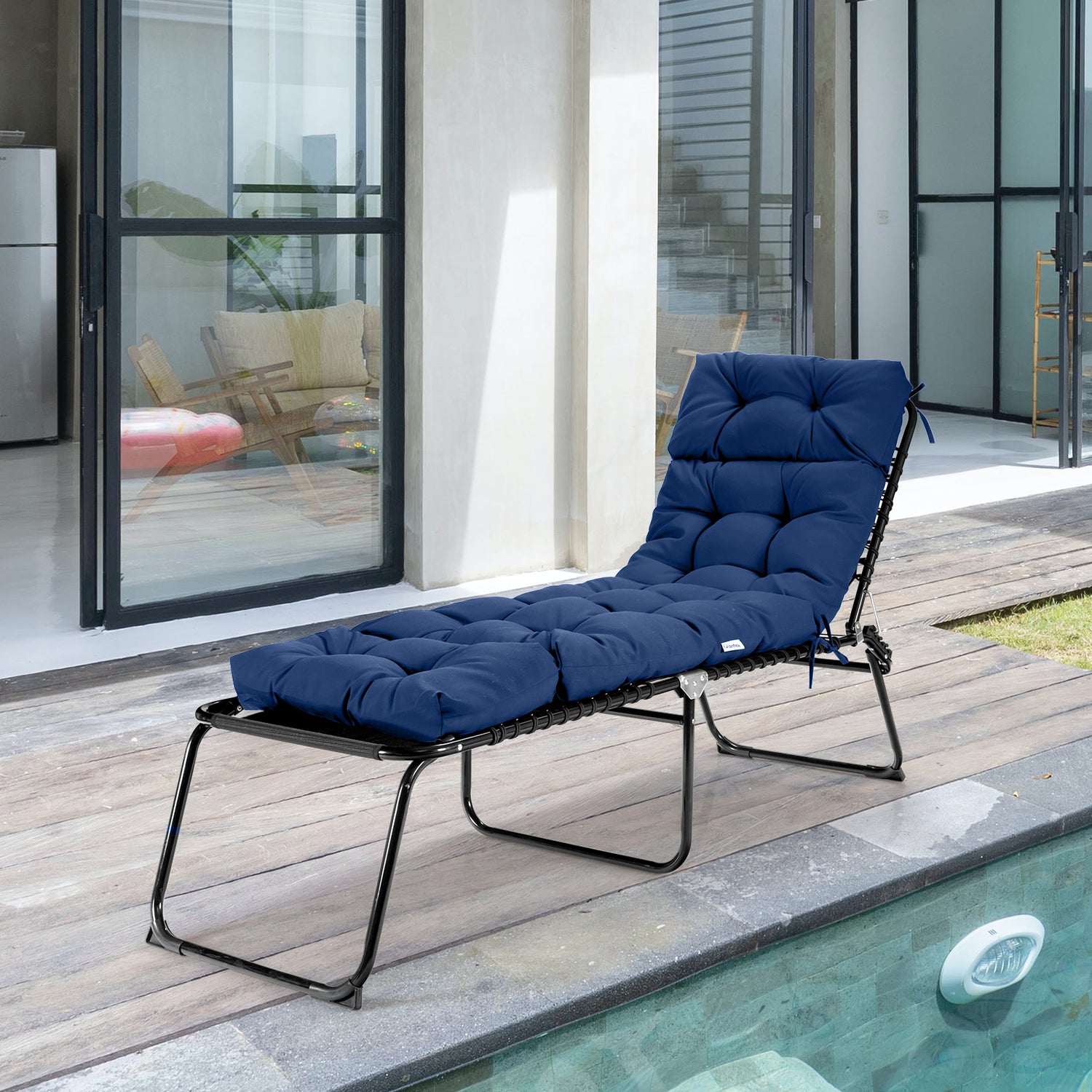 Outdoor Lounge Chaise Cushion with String Ties for Garden Poolside