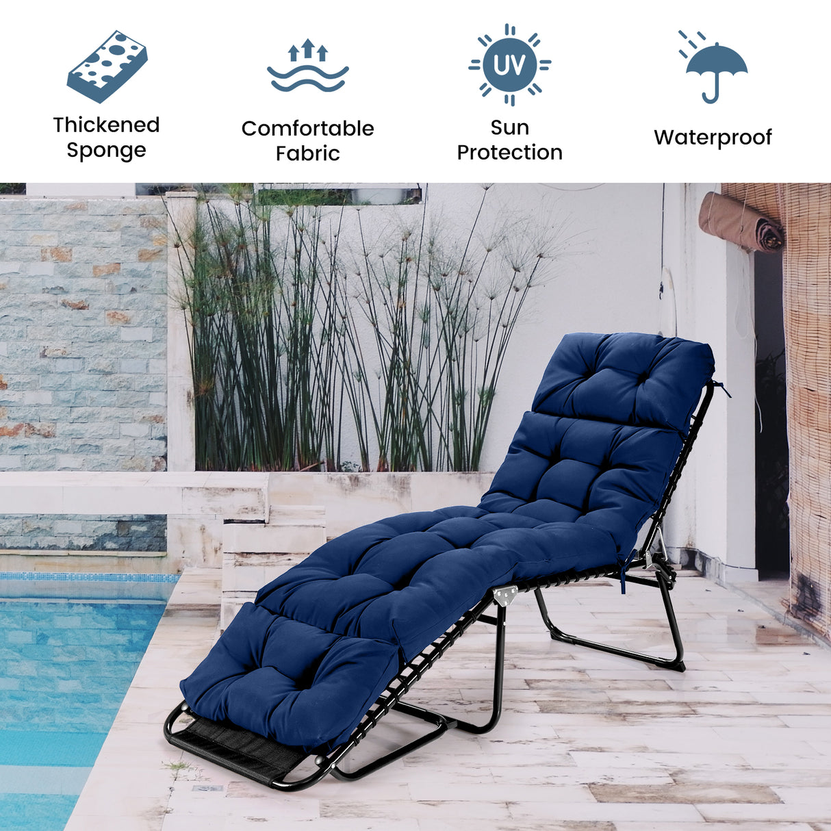 Outdoor Lounge Chaise Cushion with String Ties for Garden Poolside